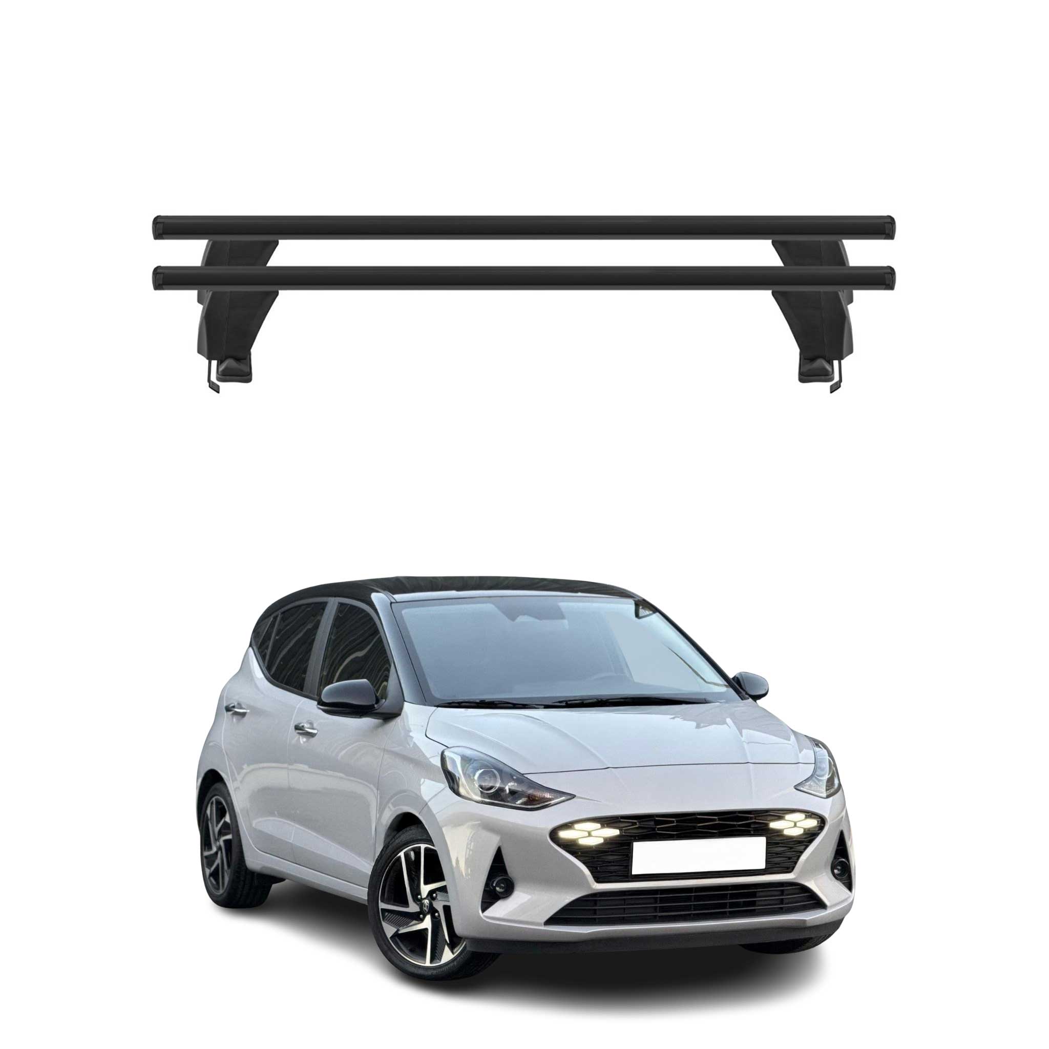 Barres de toit transversales pour Hyundai i10 III 2023-2026 Facelift Alu Noir 2x