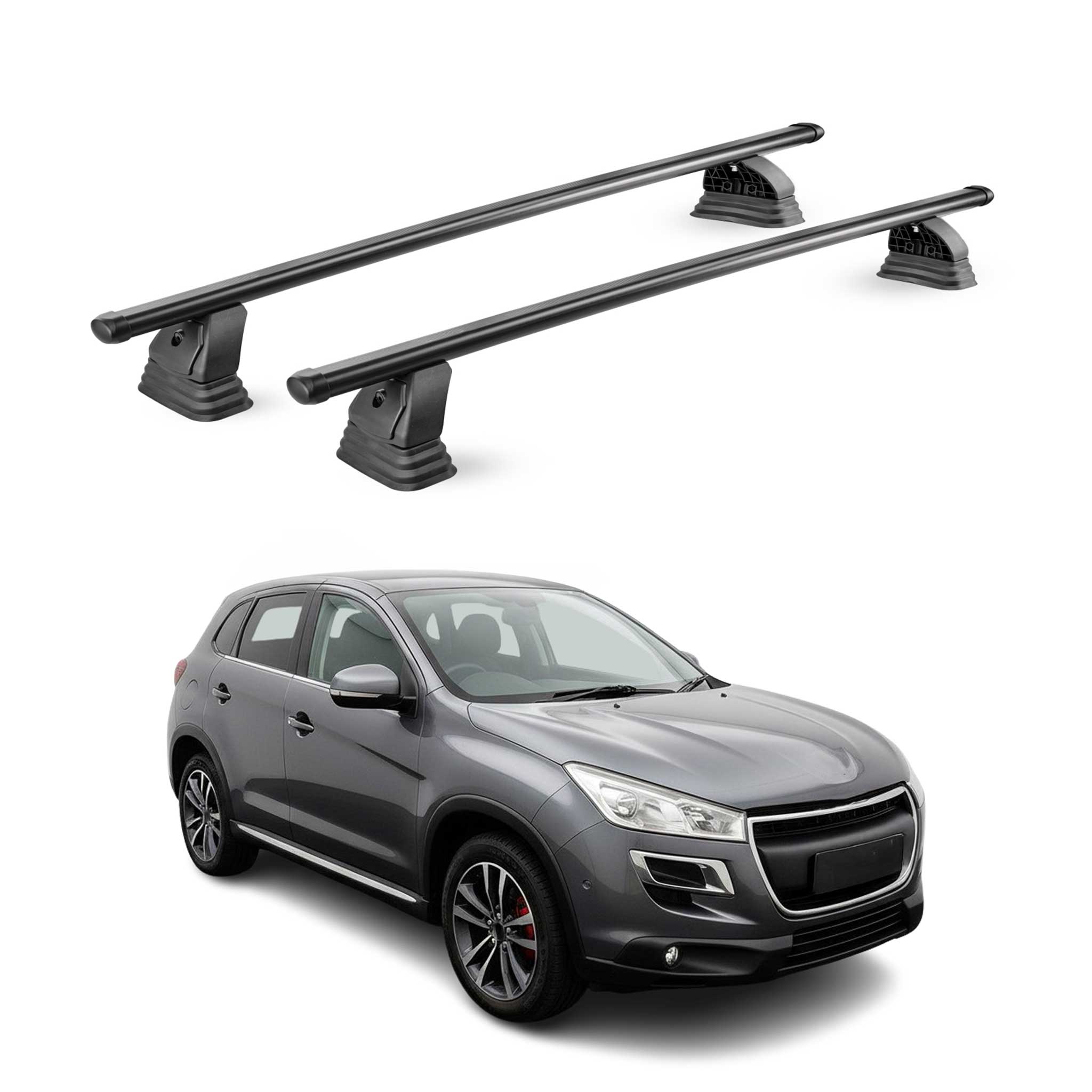 Barres de toit transversales acier pour Peugeot 4008 2012-2017 TÜV 75 kg Noir 2x