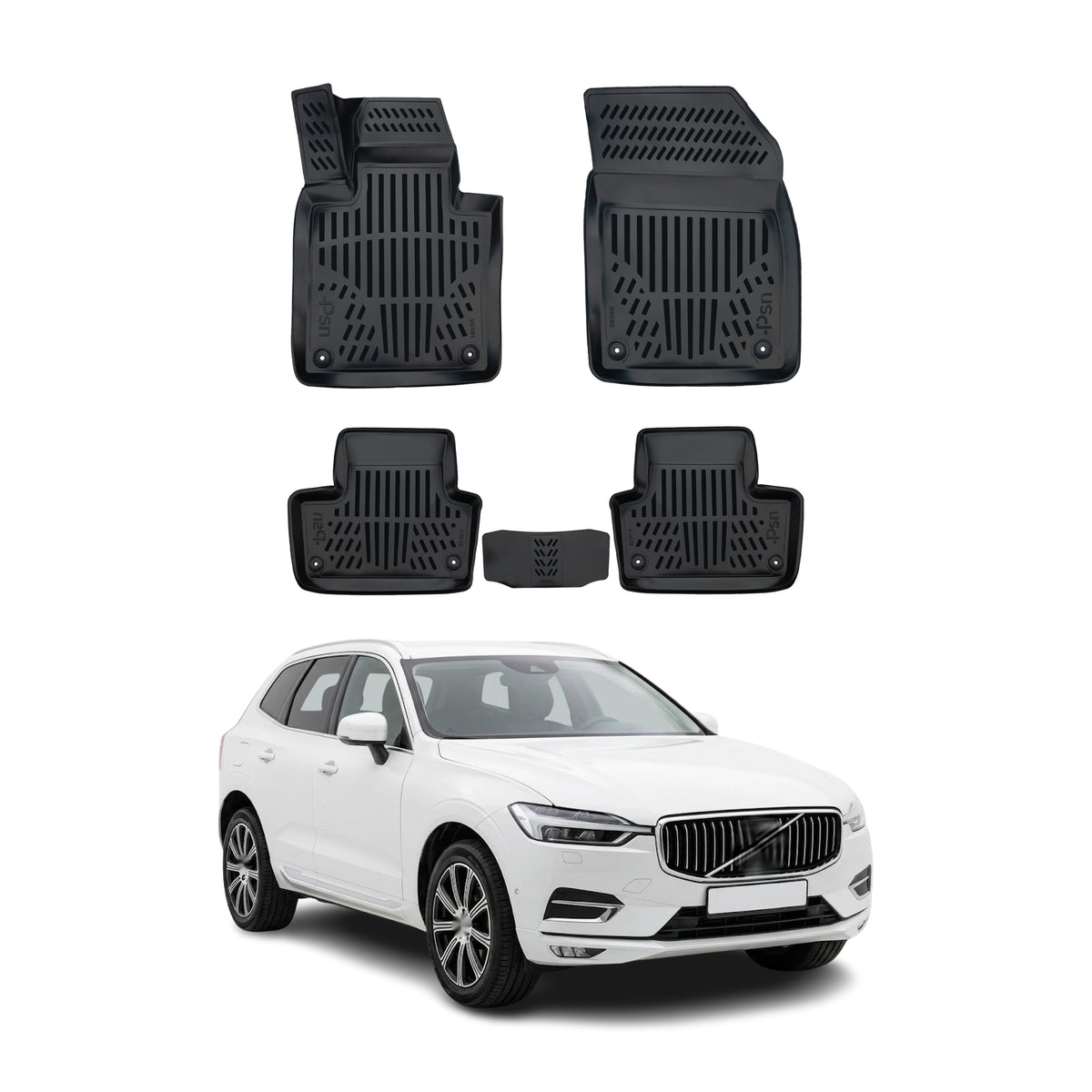 Tapis de sol pour Volvo XC 60 2 2017-2027 Noir 3D en Caoutchouc TPE 4Pcs