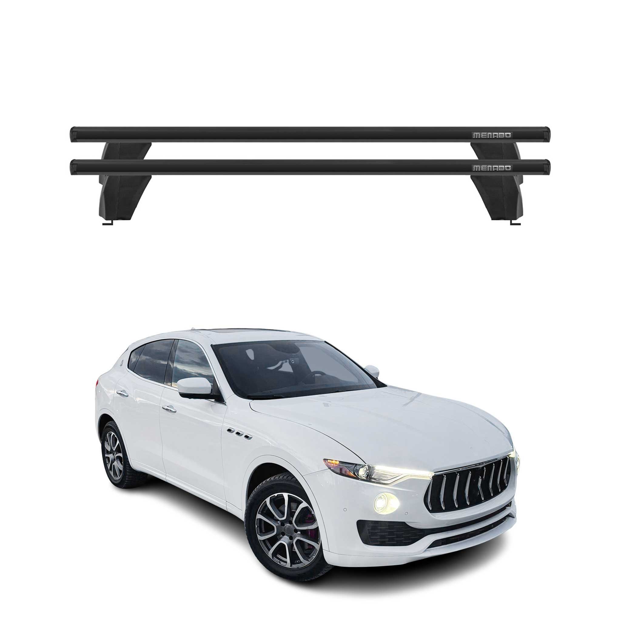Menabo Barres de toit Transversales pour Maserati Levante 2017-2024 Alu Noir ABE