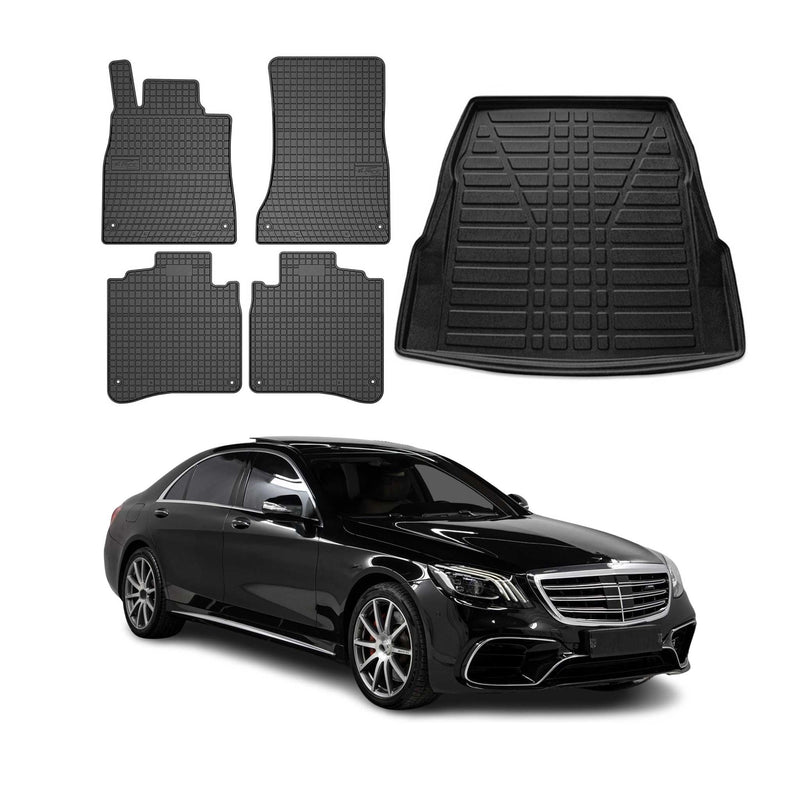 Kit Tapis de sol et coffre pour Mercedes Classe S W222 2013-2024 TPE Noir