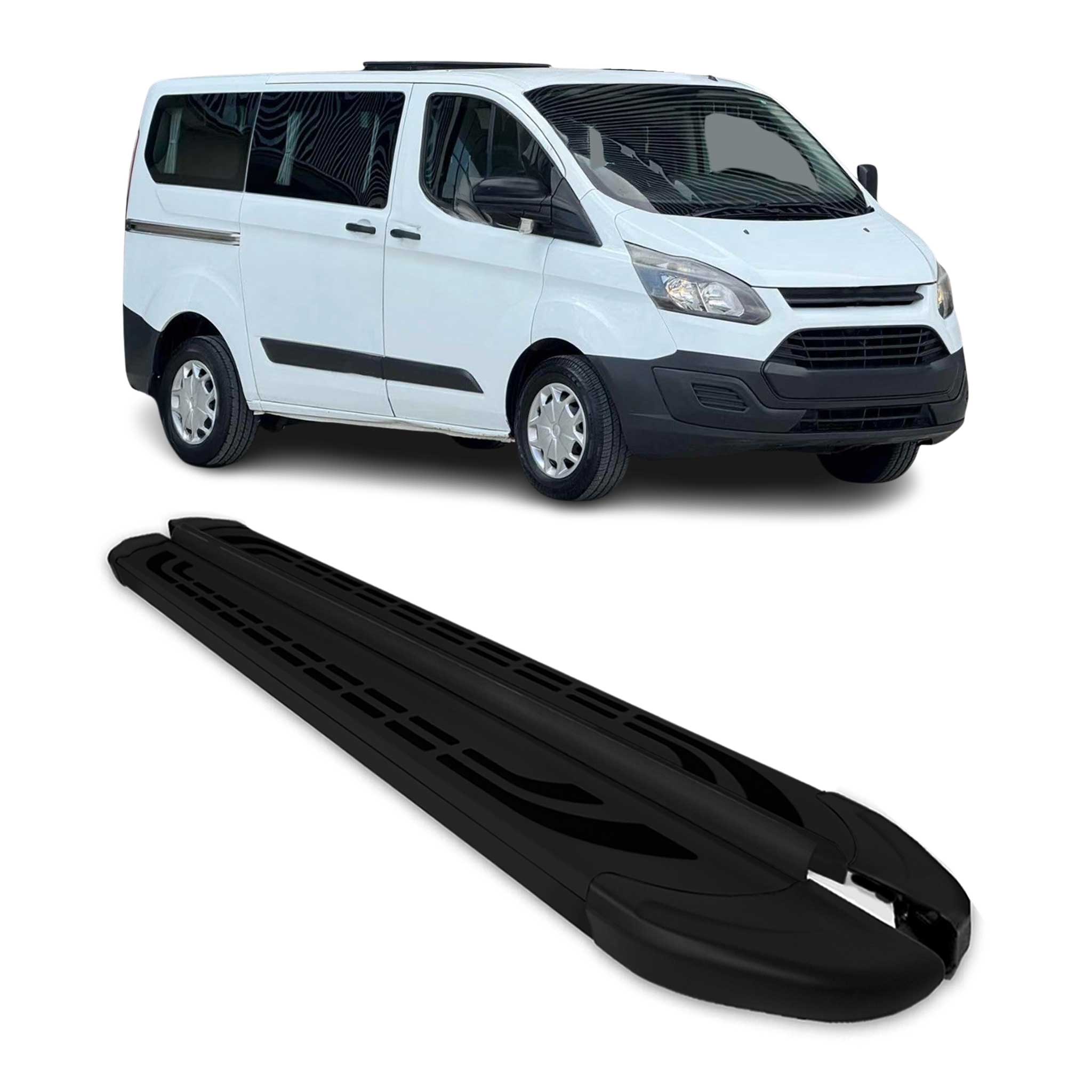 Marchepieds Latéraux pour Ford Transit Custom 2012-2022 Aluminium Noir L1 Court