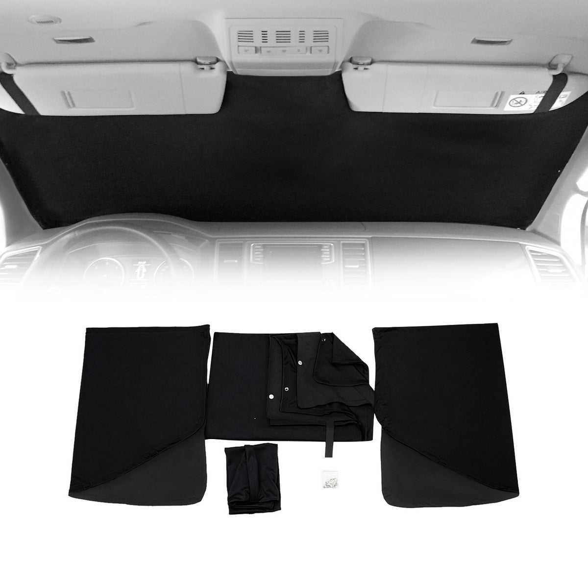 Rideaux pare-soleil magnétique pour VW T5 T6 Transporter Noir Tissu