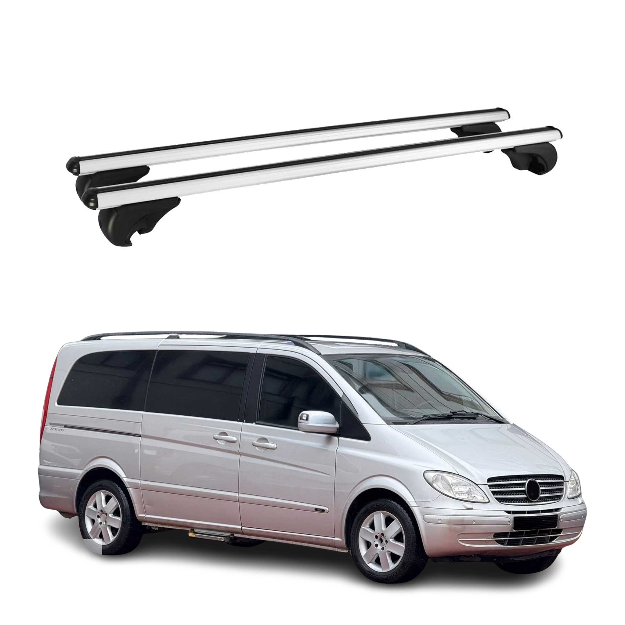 Barres de toit Transversales pour Mercedes Viano Vito 2003-2014 Aluminium Argent