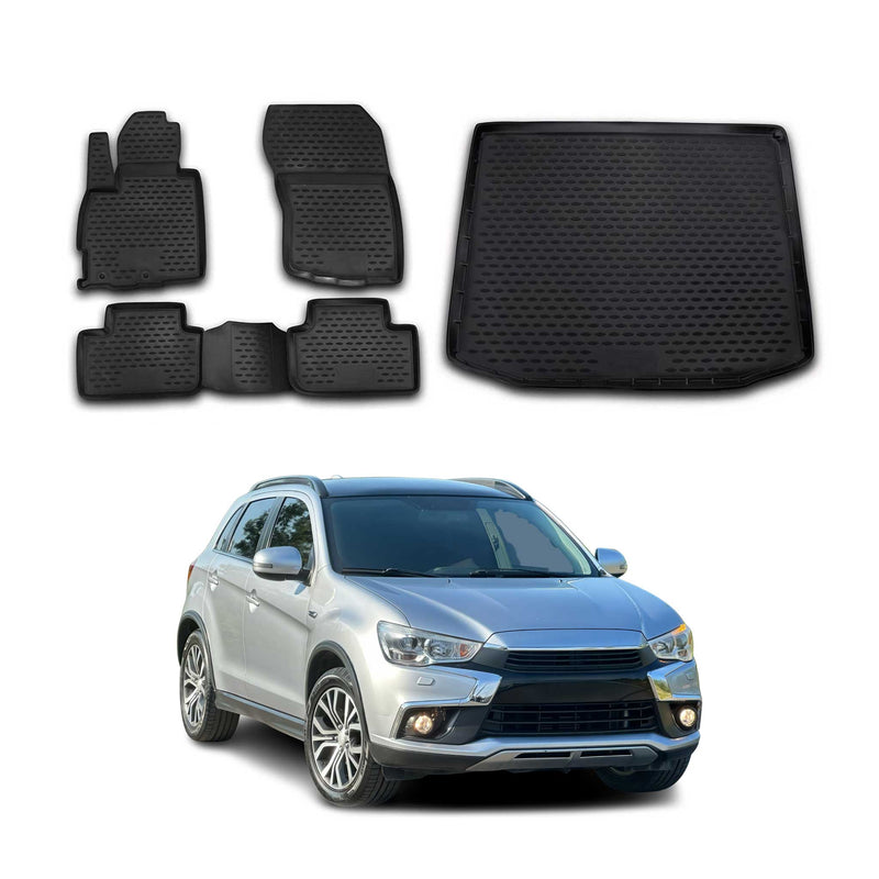 Kit Tapis de sol et coffre pour Mitsubishi ASX 2010-2023 en Caoutchouc TPE Noir