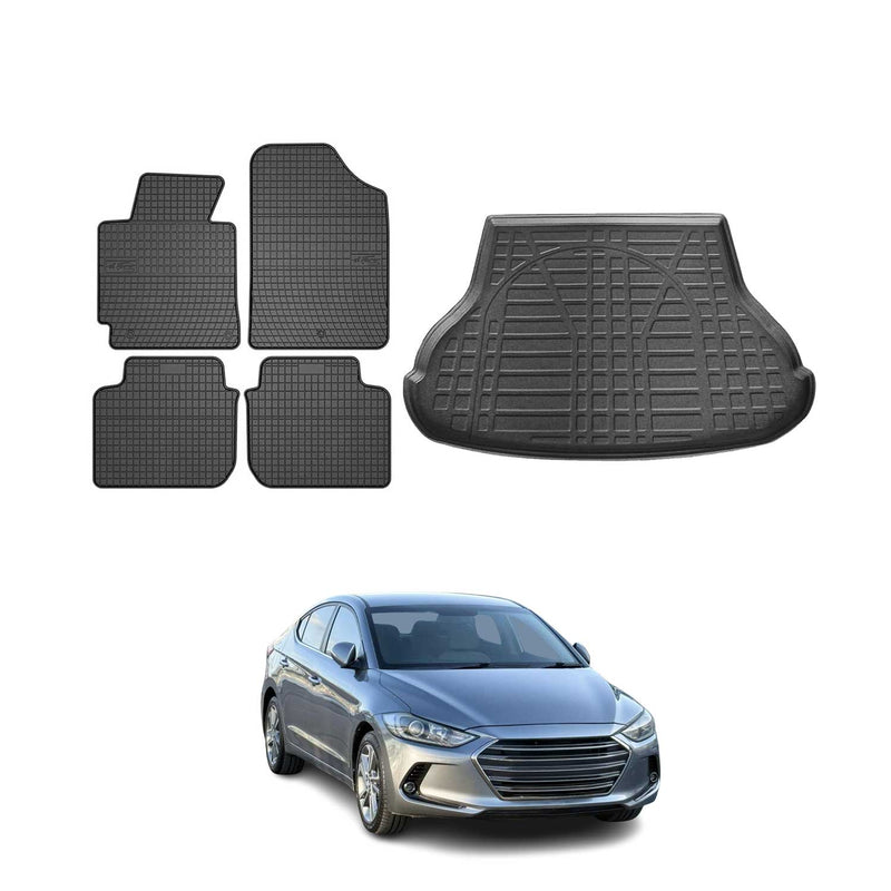 Kit Tapis de sol et coffre pour Hyundai Elantra 2010-2015 TPE Noir