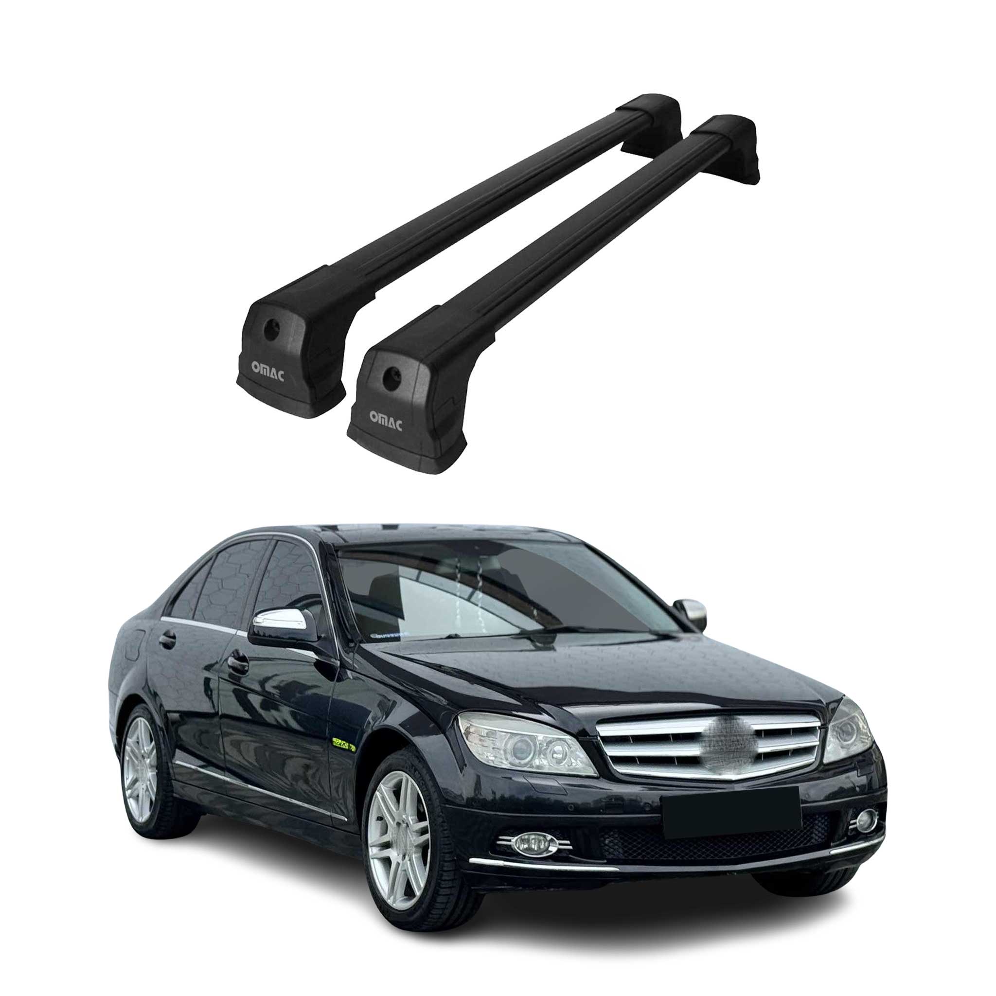 Barres de toit transversales pour Mercedes Classe C 2007-2014 Berline Noir Alu