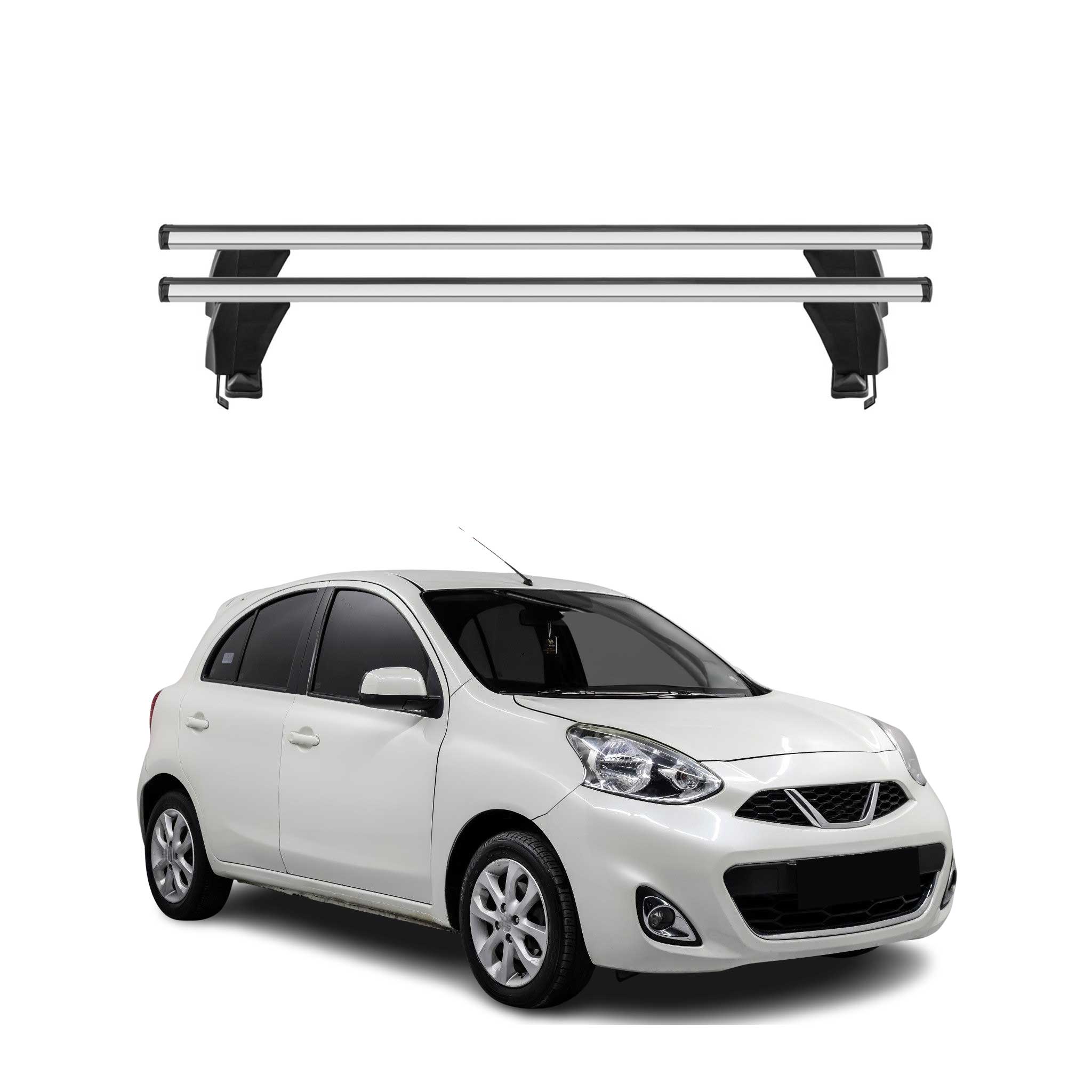 Menabo Barres de toit Transversales pour Nissan New Micra 2014-2020 Alu Gris ABE