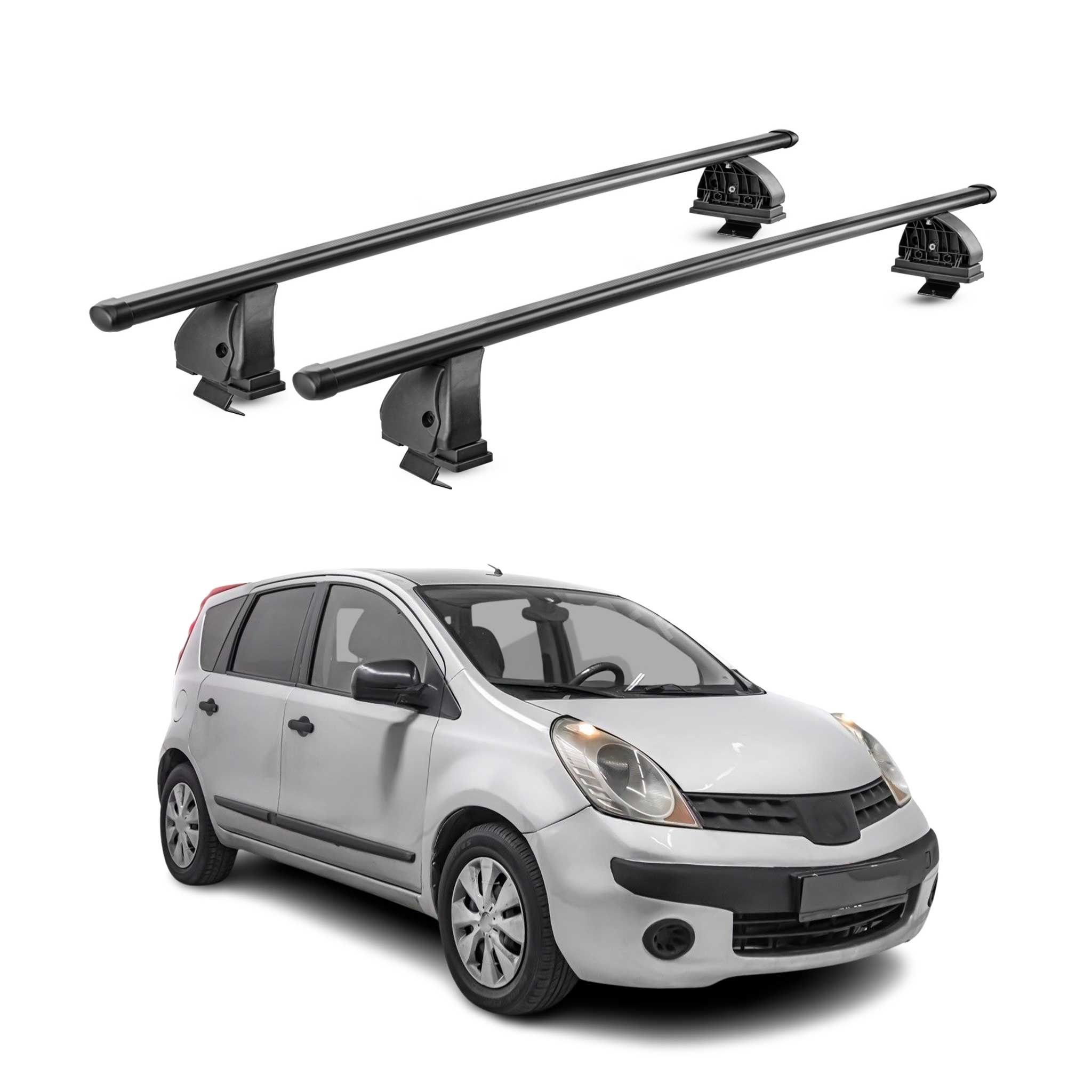 Barres de toit transversales acier pour Nissan Note I 2006-2013 TÜV Noir 2Pcs