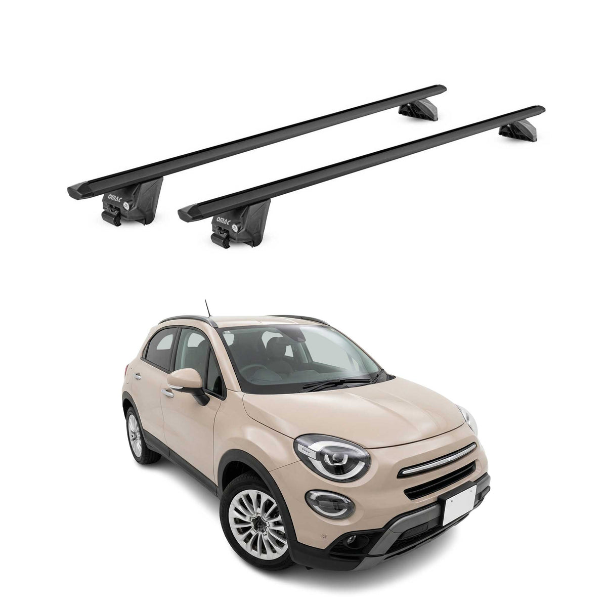 Barres de toit transversales pour Fiat 500X 2015-2026 Alu Noir 2 pièces ABE