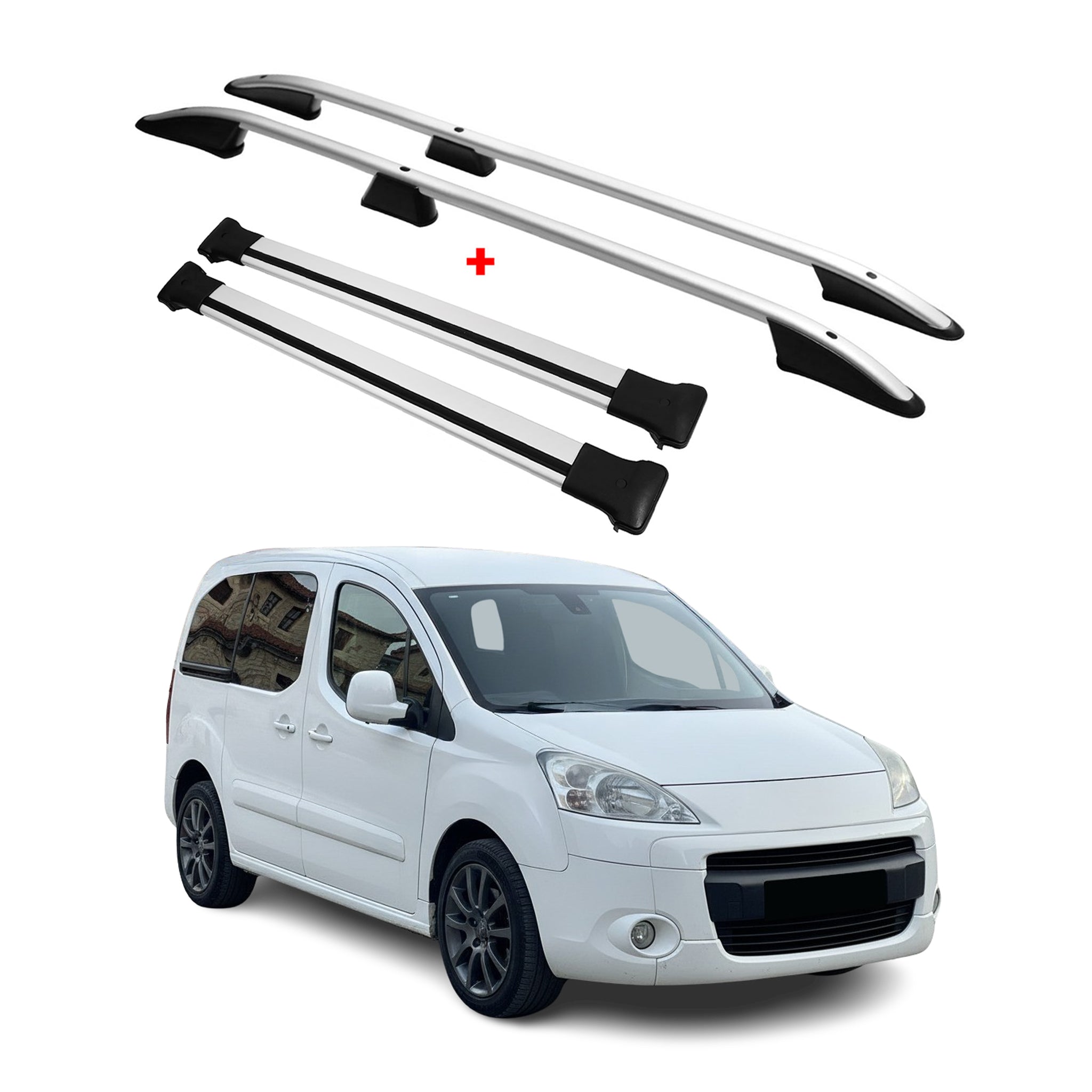 Kit Barres de toit pour Peugeot Partner Tepee 2008-2018 Alu Gris L1 Court 4x