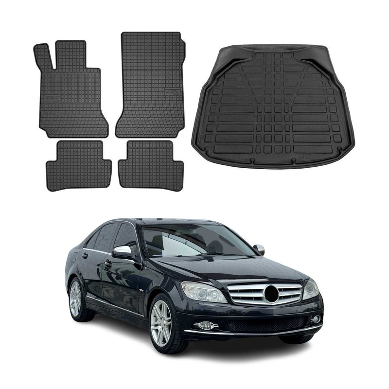 Kit Tapis de sol et coffre pour Mercedes Classe C W204 2007-2015 en Caoutchouc