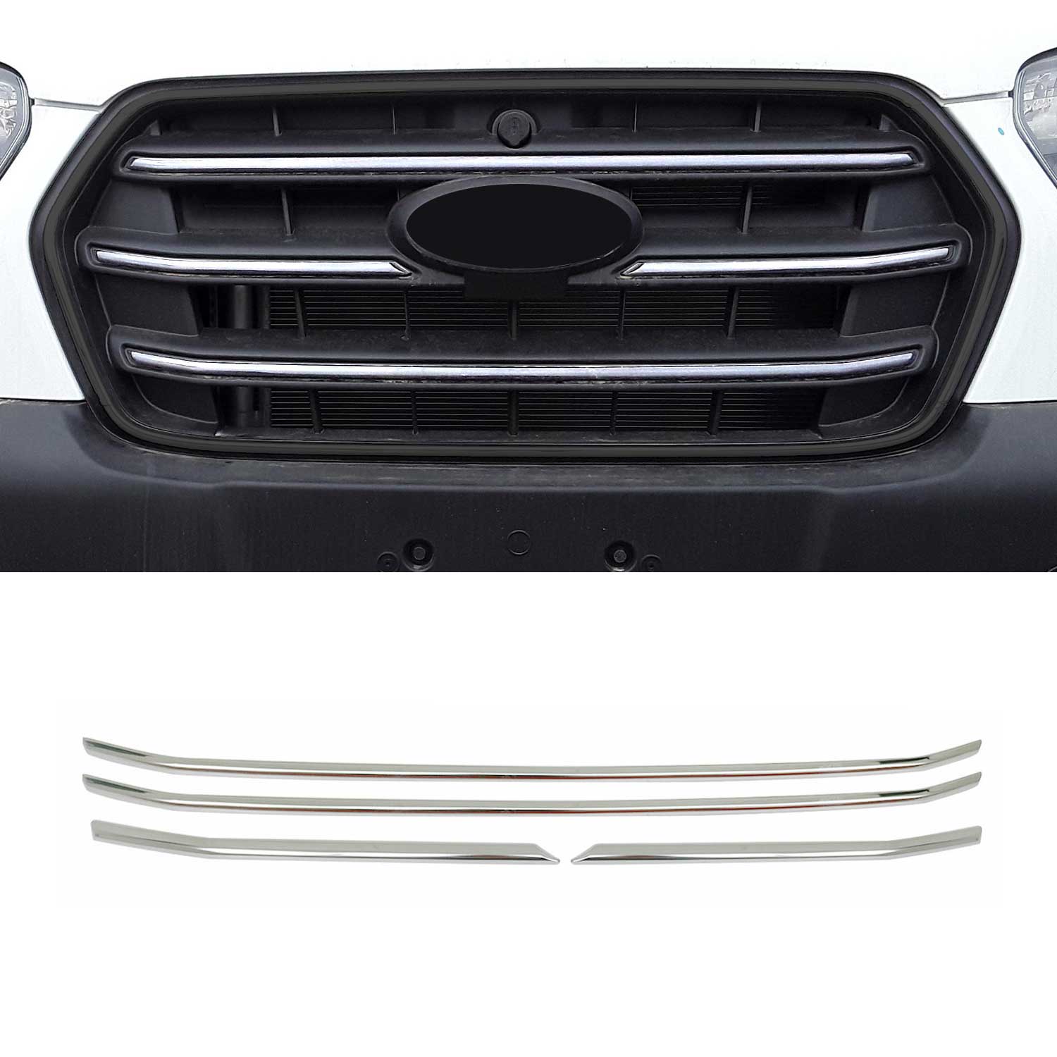 Moulure de Grille de Calandre pour Ford Transit 2018-2026 en Acier Chromé 4Pcs