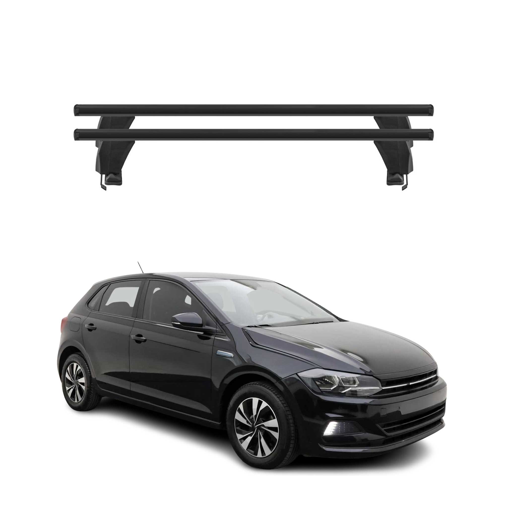 Menabo Barres de toit Transversales pour VW Polo VI 2017-2021 Alu Noir ABE 2x