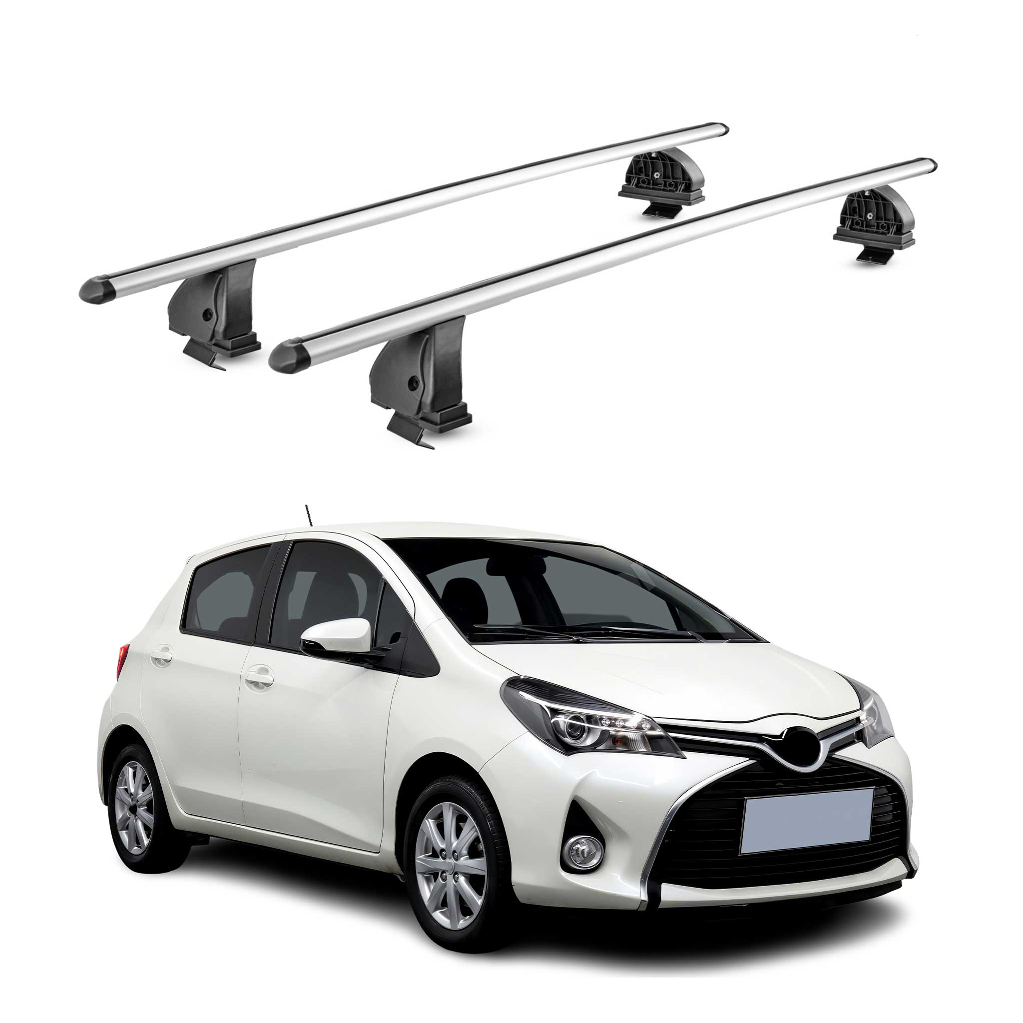 Barres de toit transversales Alu pour Toyota Yaris III HB 2012-2019 TÜV Gris 2x