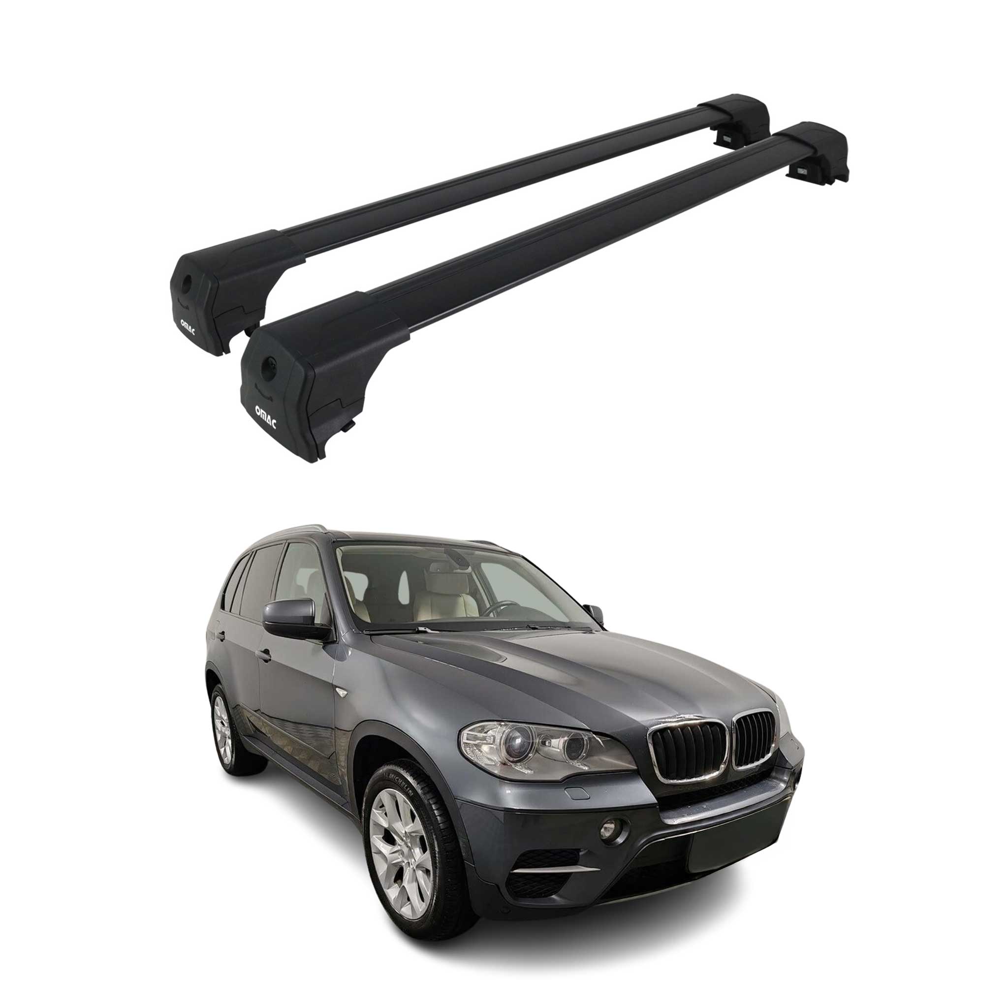 Barres de toit transversales pour BMW X5 E70 2006-2013 Alu Noir ABE 2x