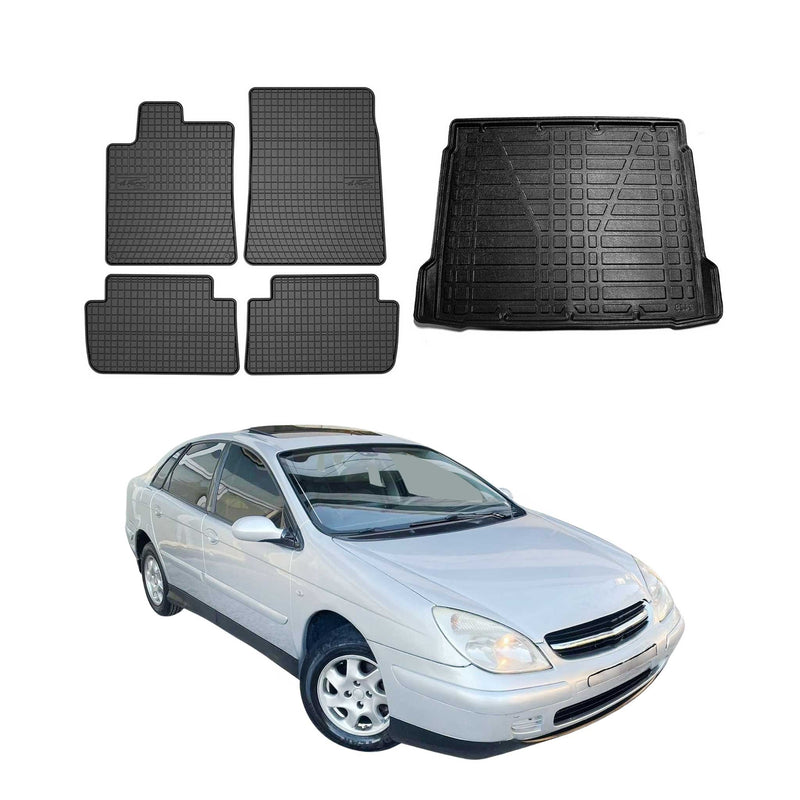 Kit Tapis de sol et coffre pour Citroen C5 2001-2018 Berline TPE Noir