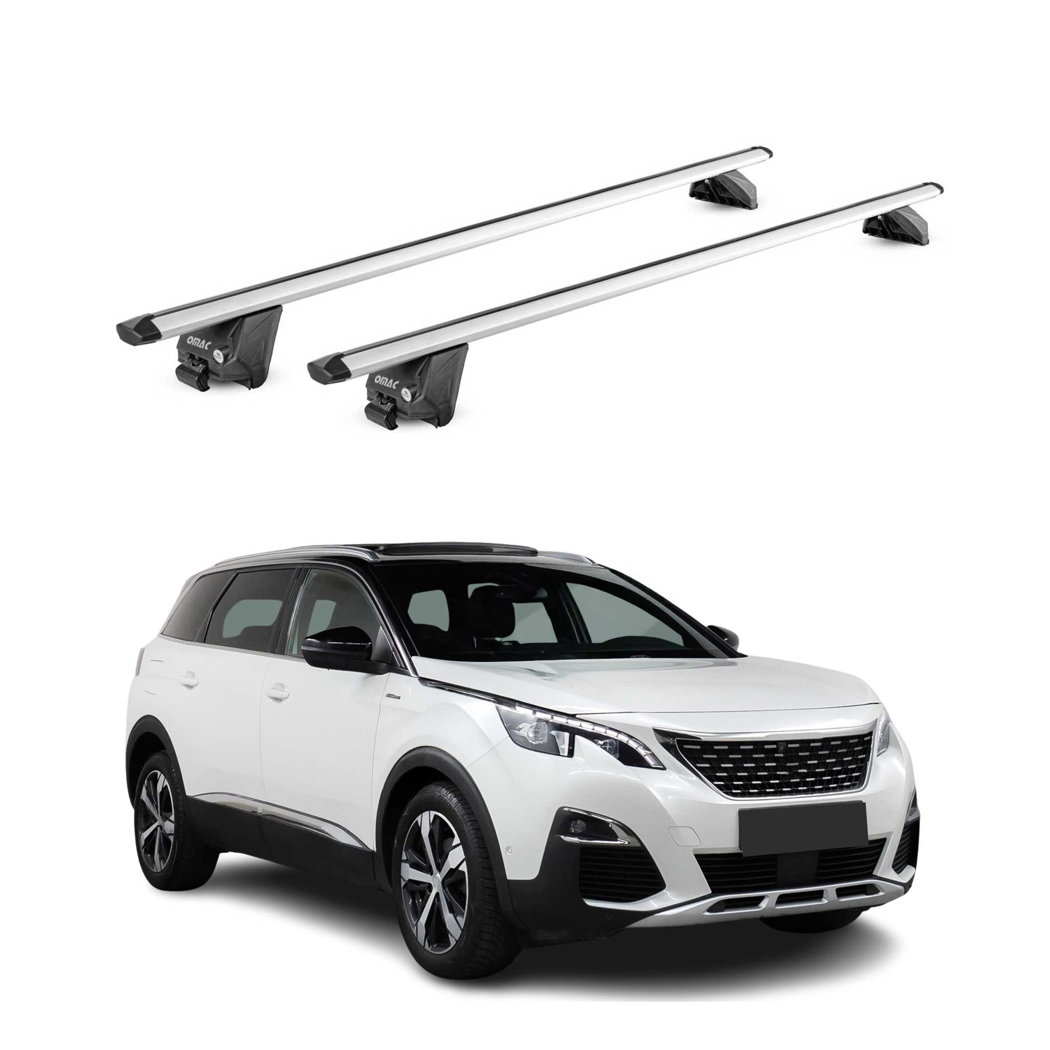 Barres de toit transversales pour Peugeot 5008 2017-2025 Alu Argenté 2x ABE