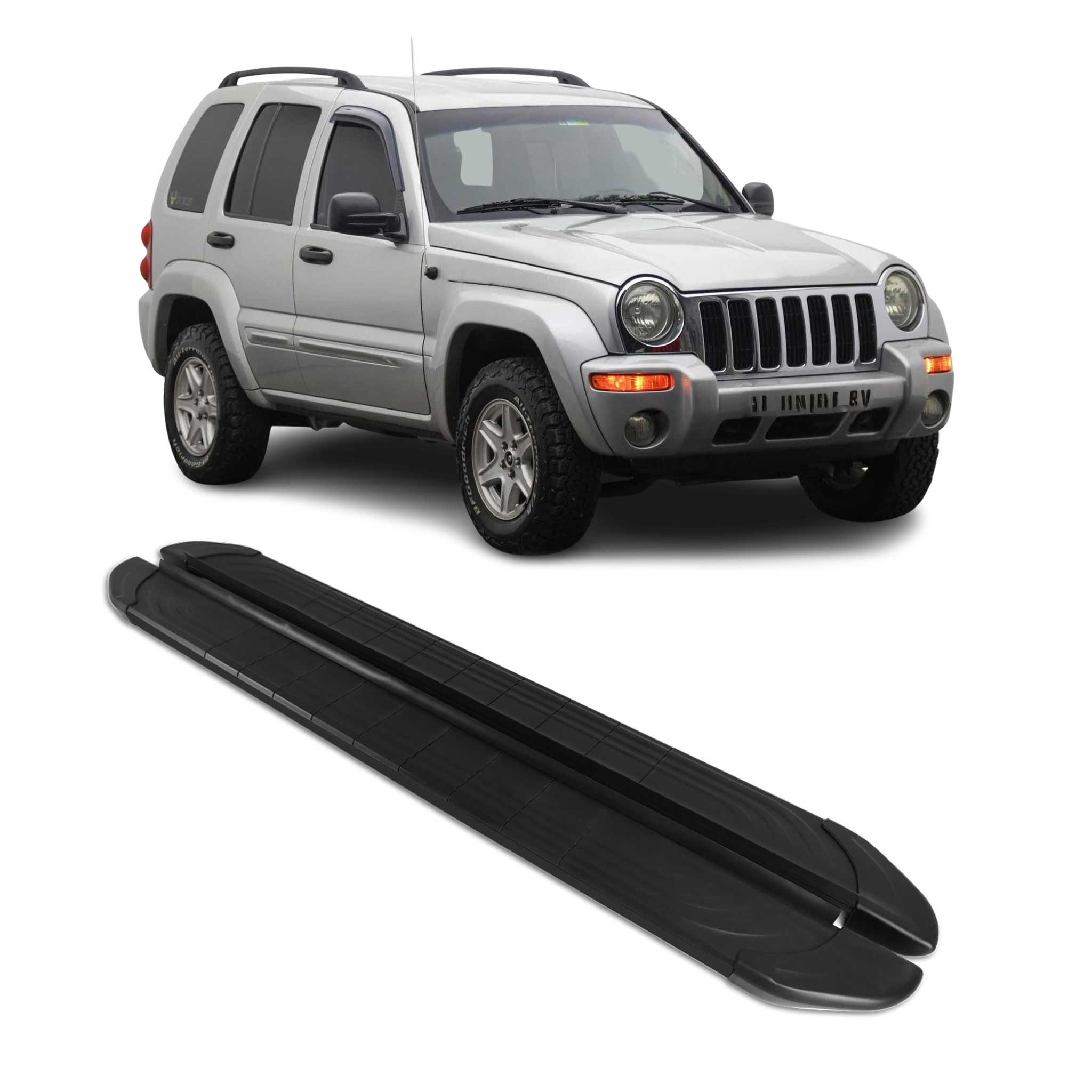 Marchepieds Latéraux pédale pour Jeep Cherokee 2002-2007 2Pcs Aluminium Noir
