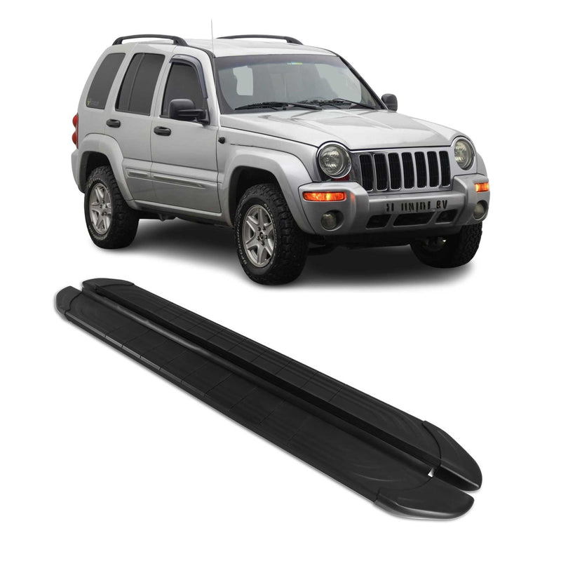 Marchepieds Latéraux pédale pour Jeep Cherokee 2001-2008 2Pcs Aluminium Noir