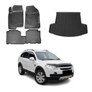 Kit Tapis de Sol et Coffre pour Chevrolet Captiva 2006-2018 5 Places Noir TPE