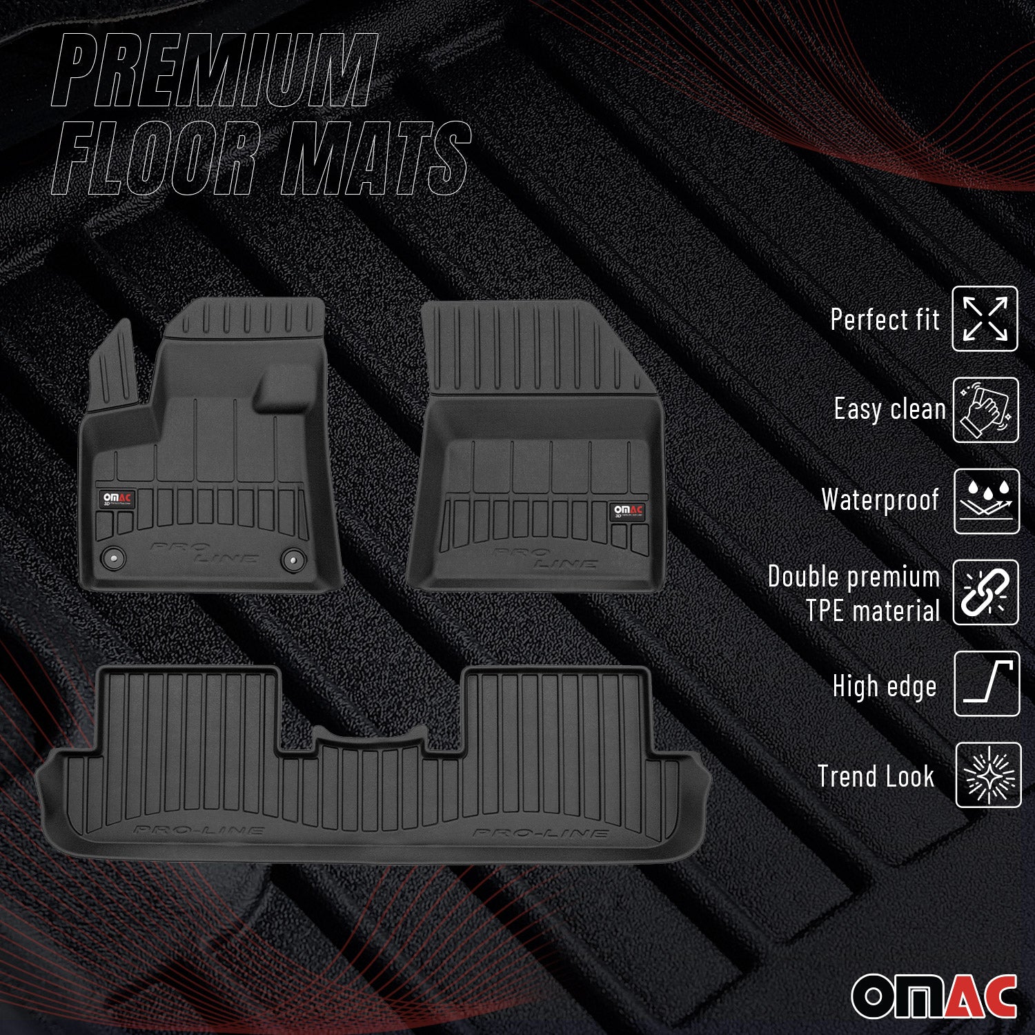OMAC Tapis de Sol pour Peugeot 3008 2016-2024 en caoutchouc TPE Premium Noir