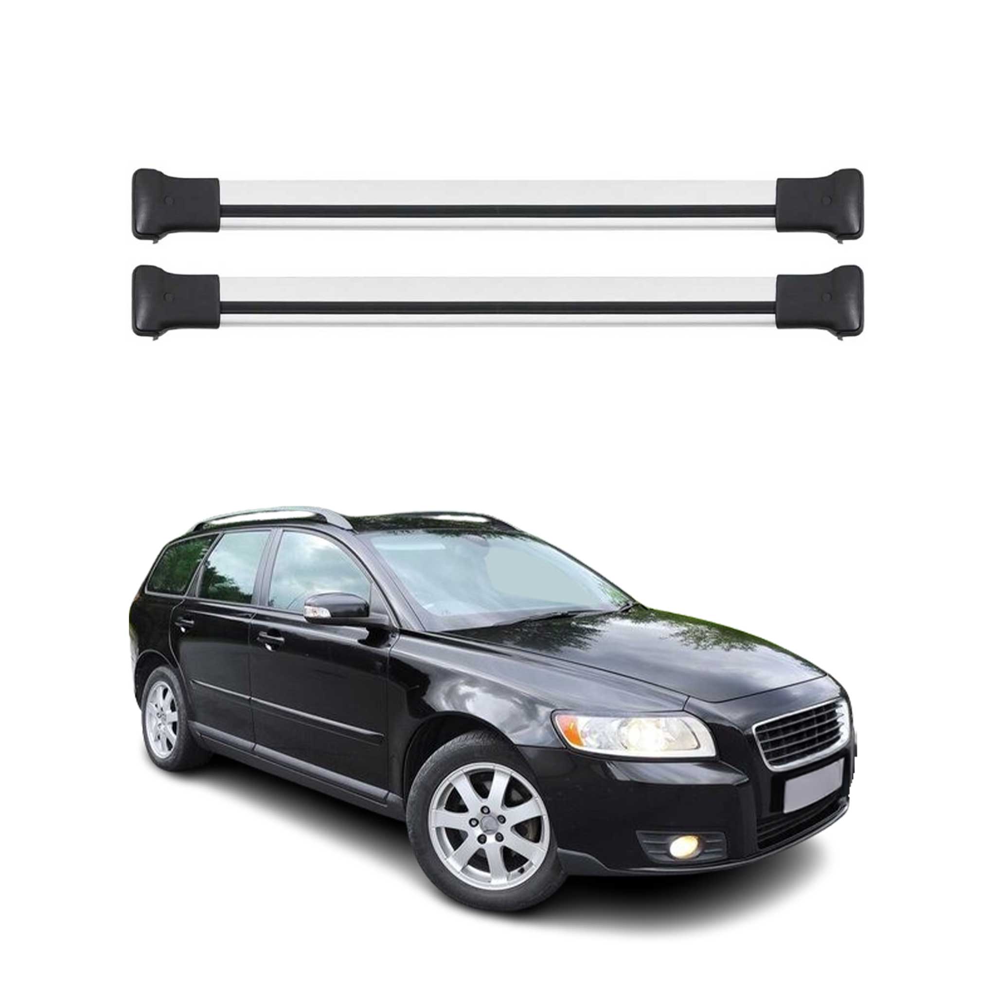 Barres de toit transversales pour Volvo V50 2004-2012 Aluminium Gris