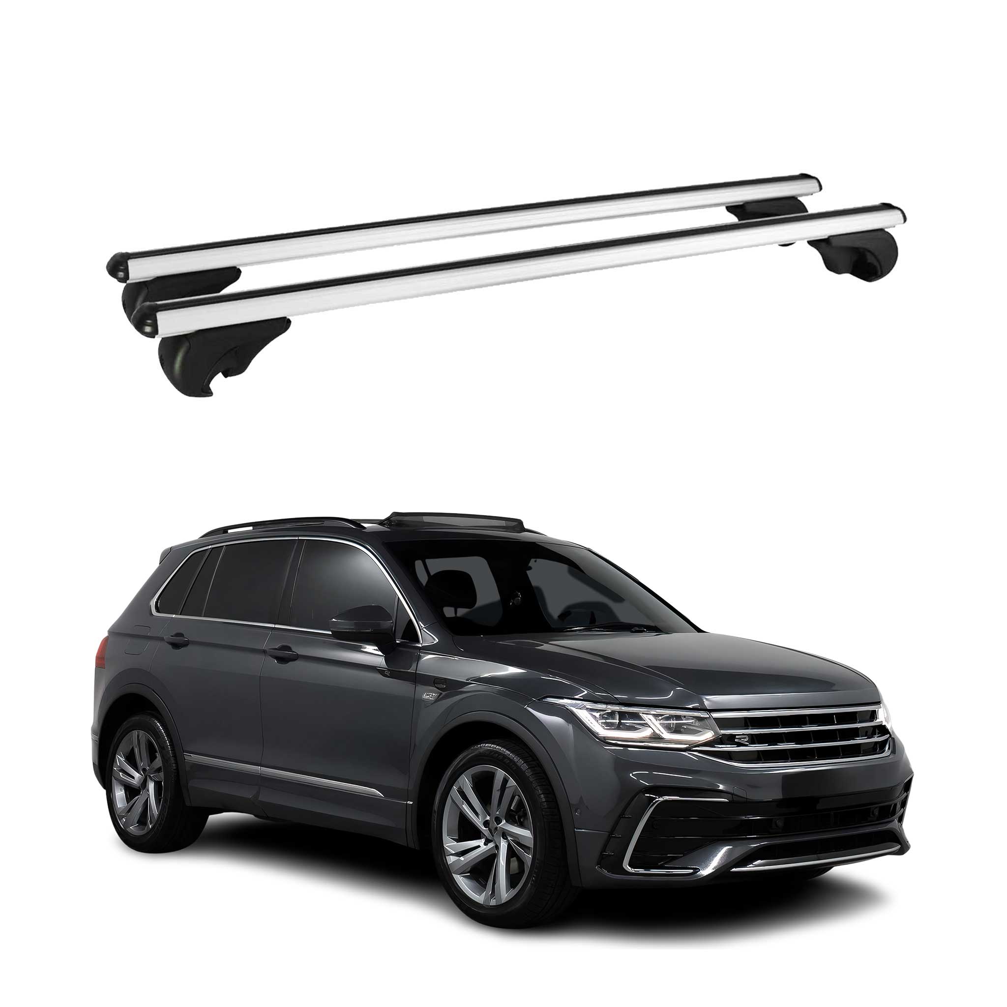 Barres de toit Transversales pour VW Tiguan mk2 2016-2024 Aluminium Argent