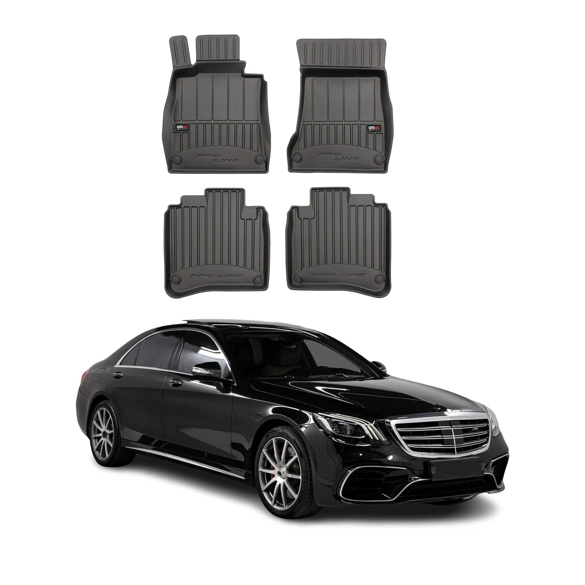 OMAC Tapis de sol caoutchouc pour Mercedes Classe S Long 2014-2020 Noir Premium