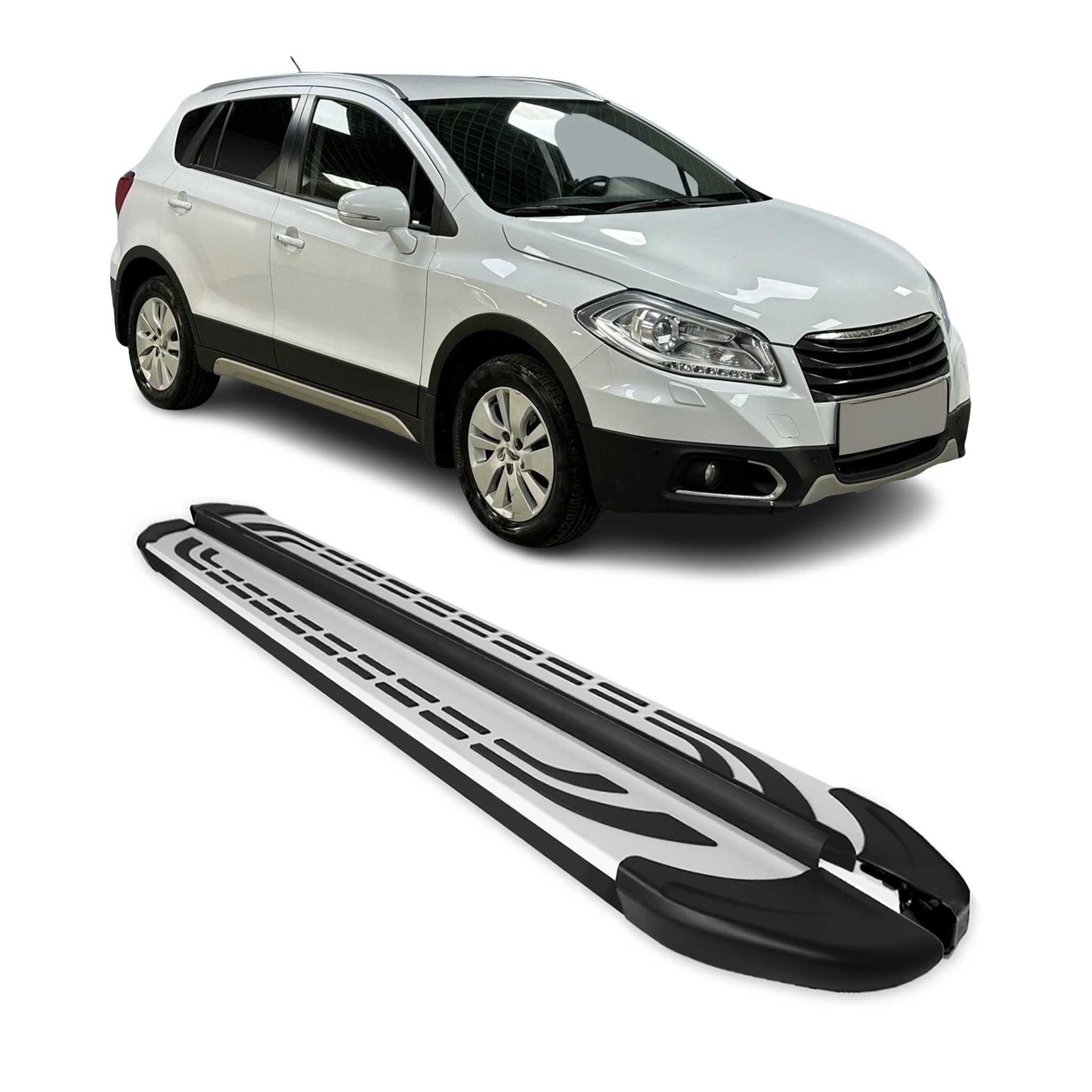 Marchepieds Latéraux pour Suzuki S-Cross 2013-2021 Aluminium Gris Noir 2x