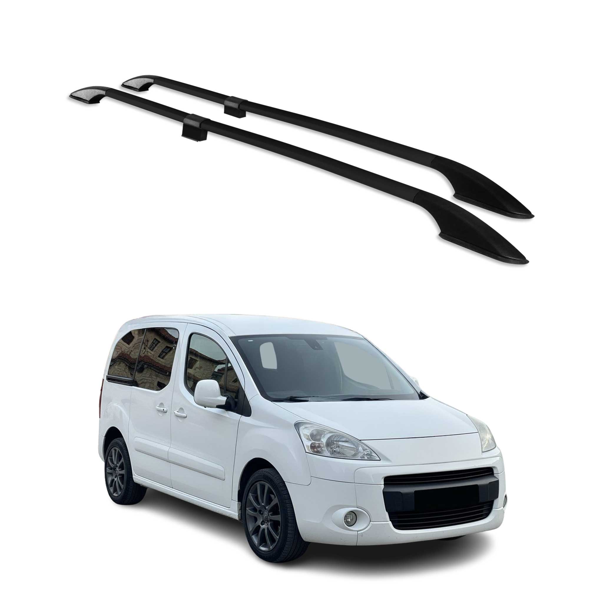 Barres de toit longitudinales pour Peugeot Partner Tepee 2008-18 L1 Alu Noir 2x