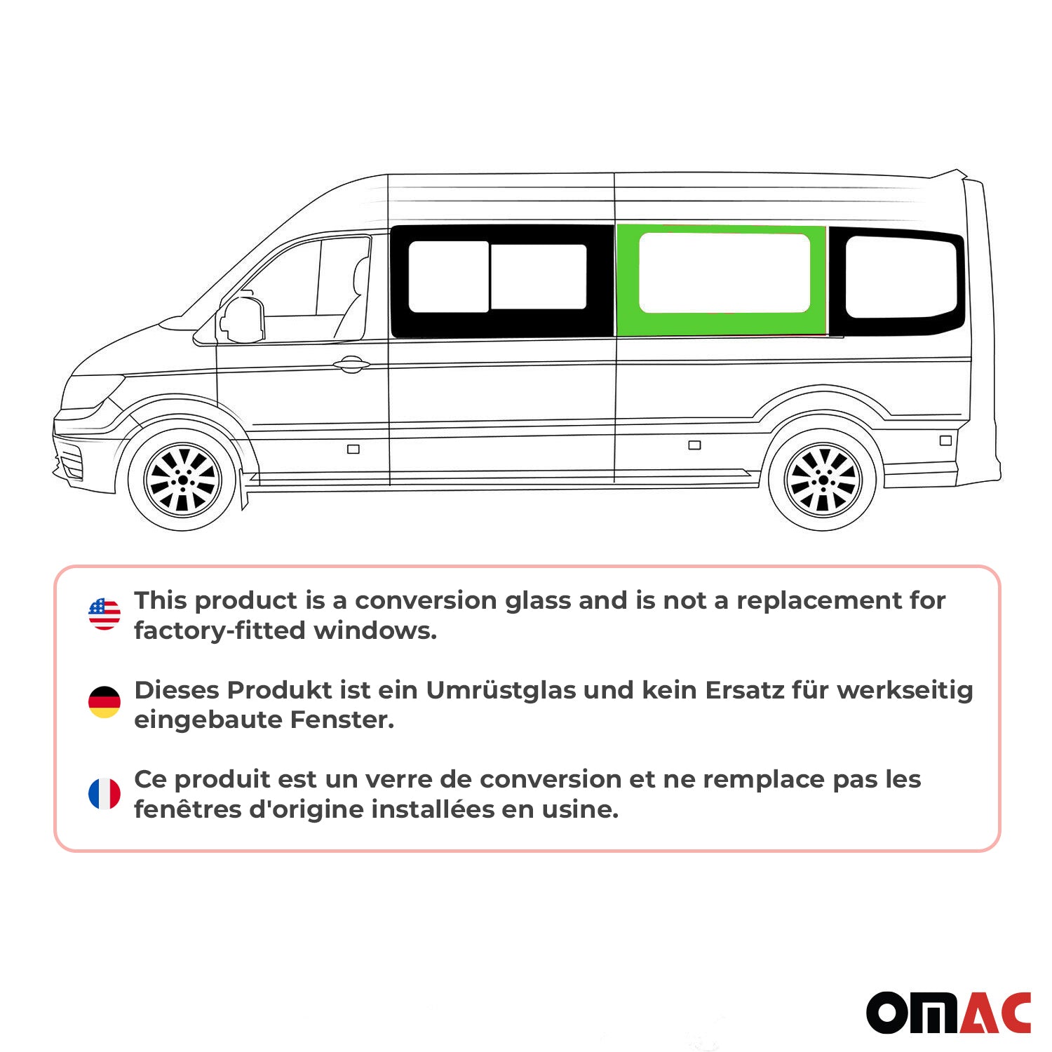 Vitre de Porte pour VW Crafter 2017-2026 L3 milieu Gauche Pas pour Coulissante