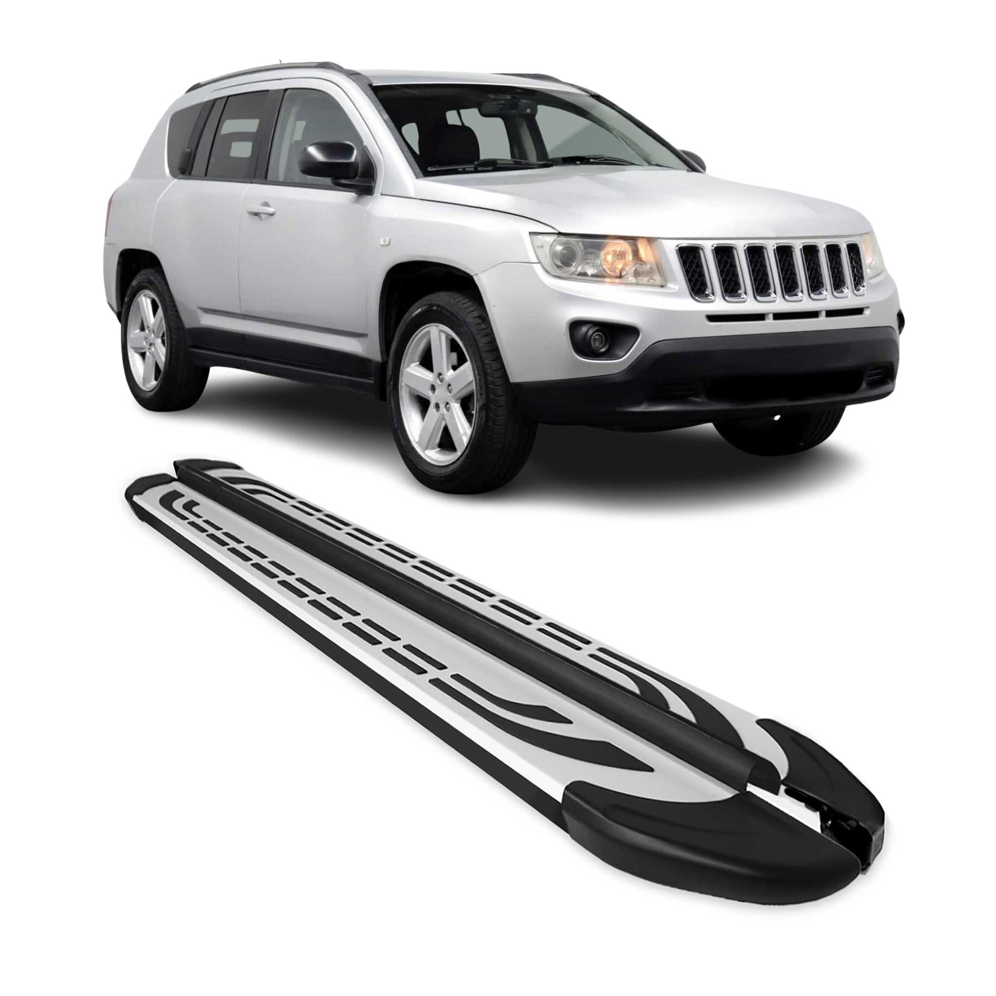 Marchepieds Latéraux pédale pour Jeep Compass 2011-2016 Aluminium Gris Noir 2x