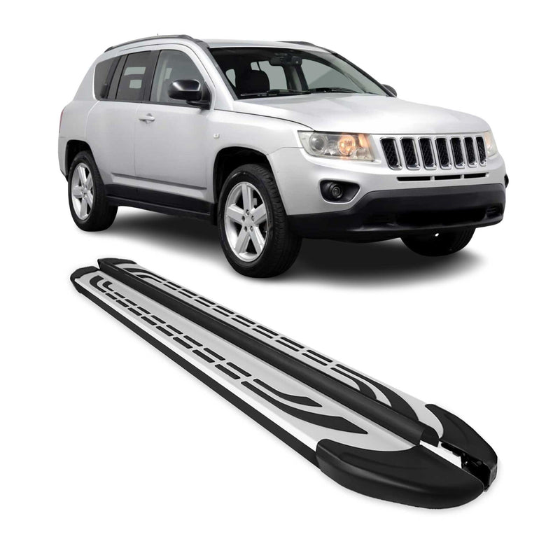 Marchepieds Latéraux pédale pour Jeep Compass 2011-2016 Aluminium Gris Noir 2x