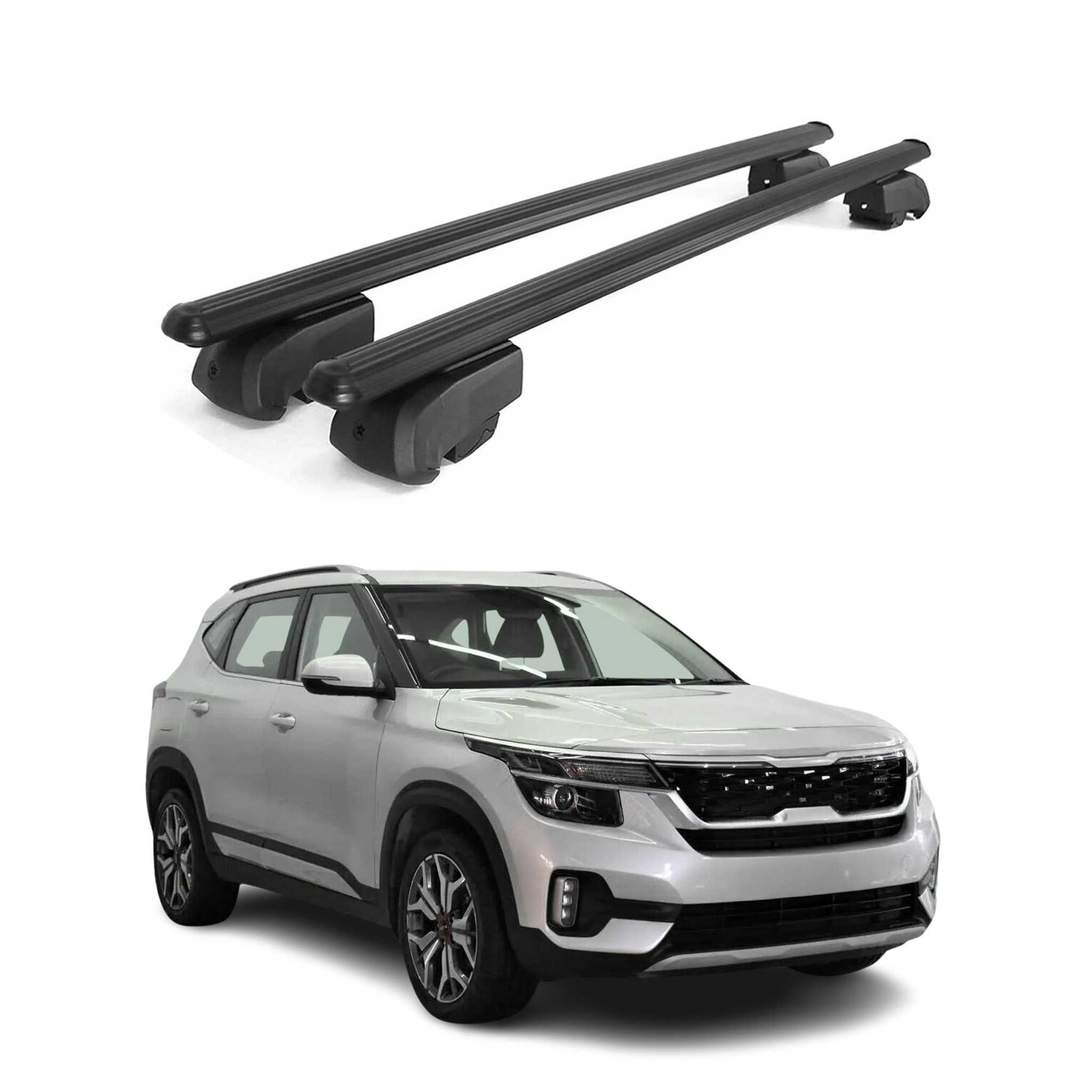 Barres de toit Transversales pour Kia Seltos 2020-2023 Aluminium Noir ABE