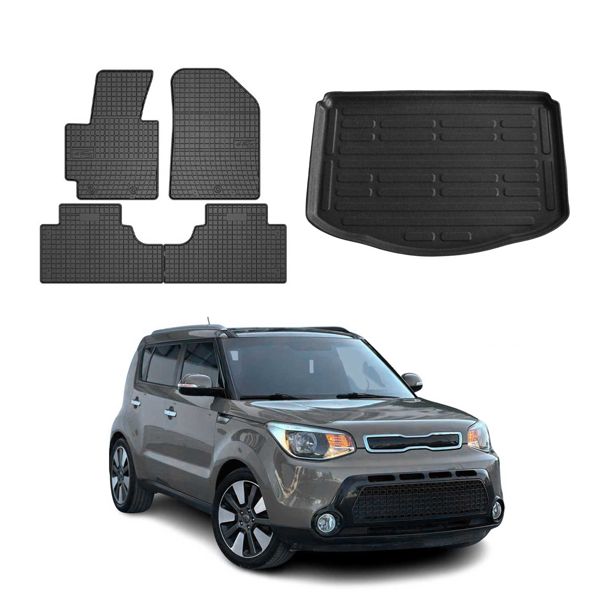 Kit Tapis de sol et coffre pour Kia Soul 2015-2025 TPE Noir