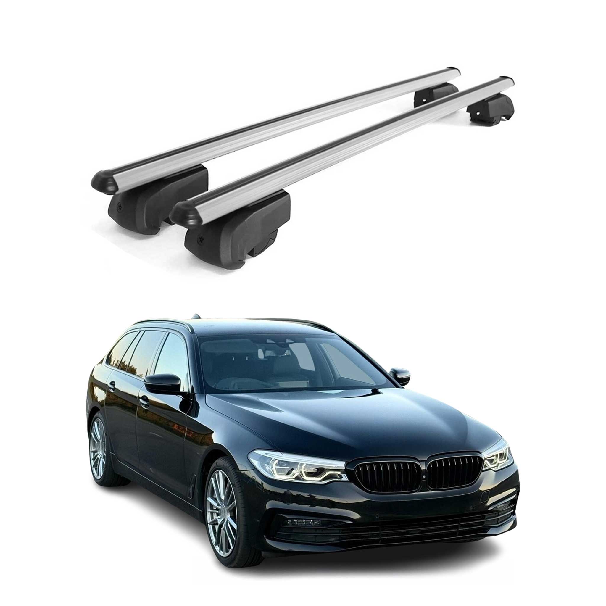 Barres de toit transversales pour BMW Série 5 G31 Break 2017-2023 Gris Aluminium