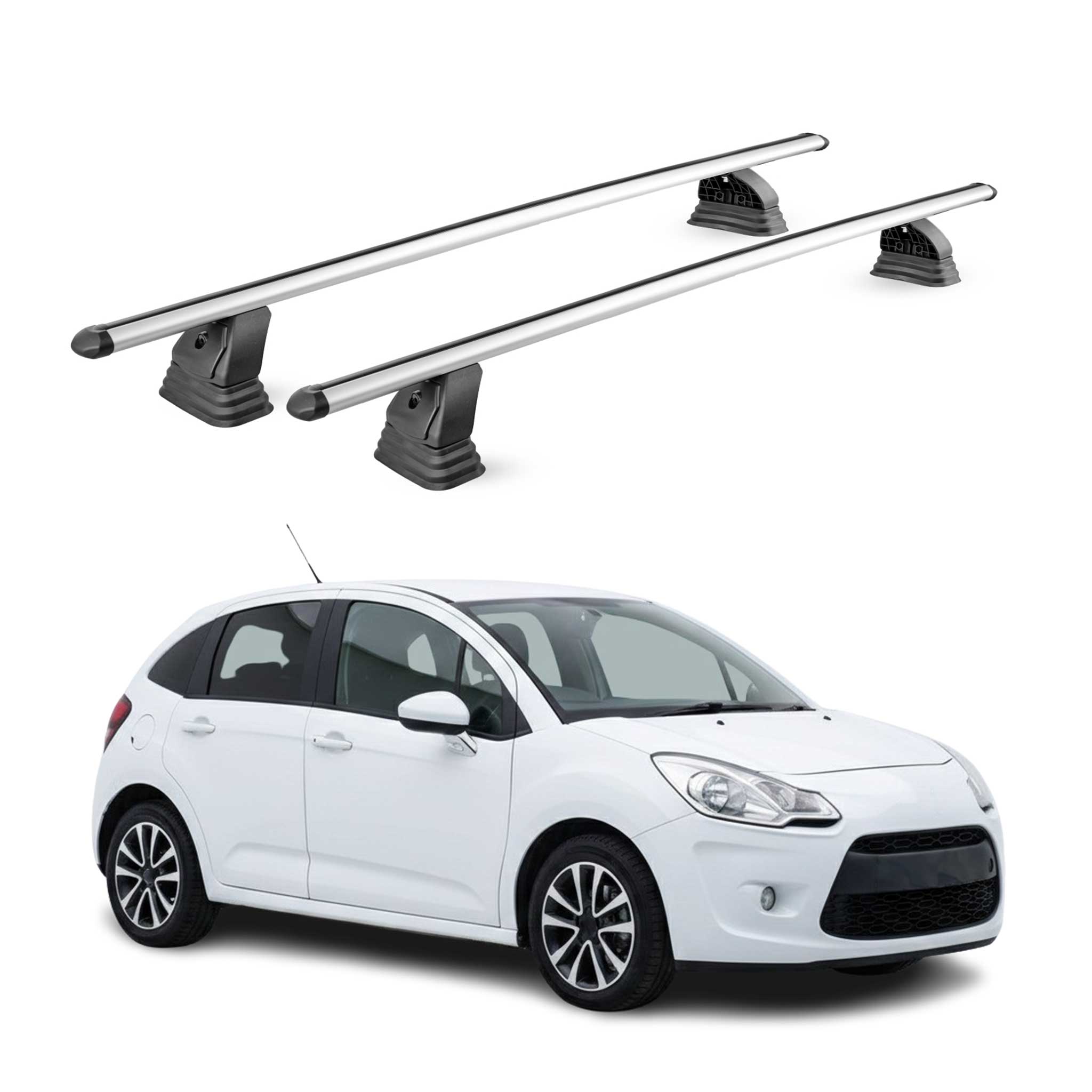 Barres de toit transversales Alu pour Citroen C3 II 2009-2016 TÜV 75 kg Gris 2x