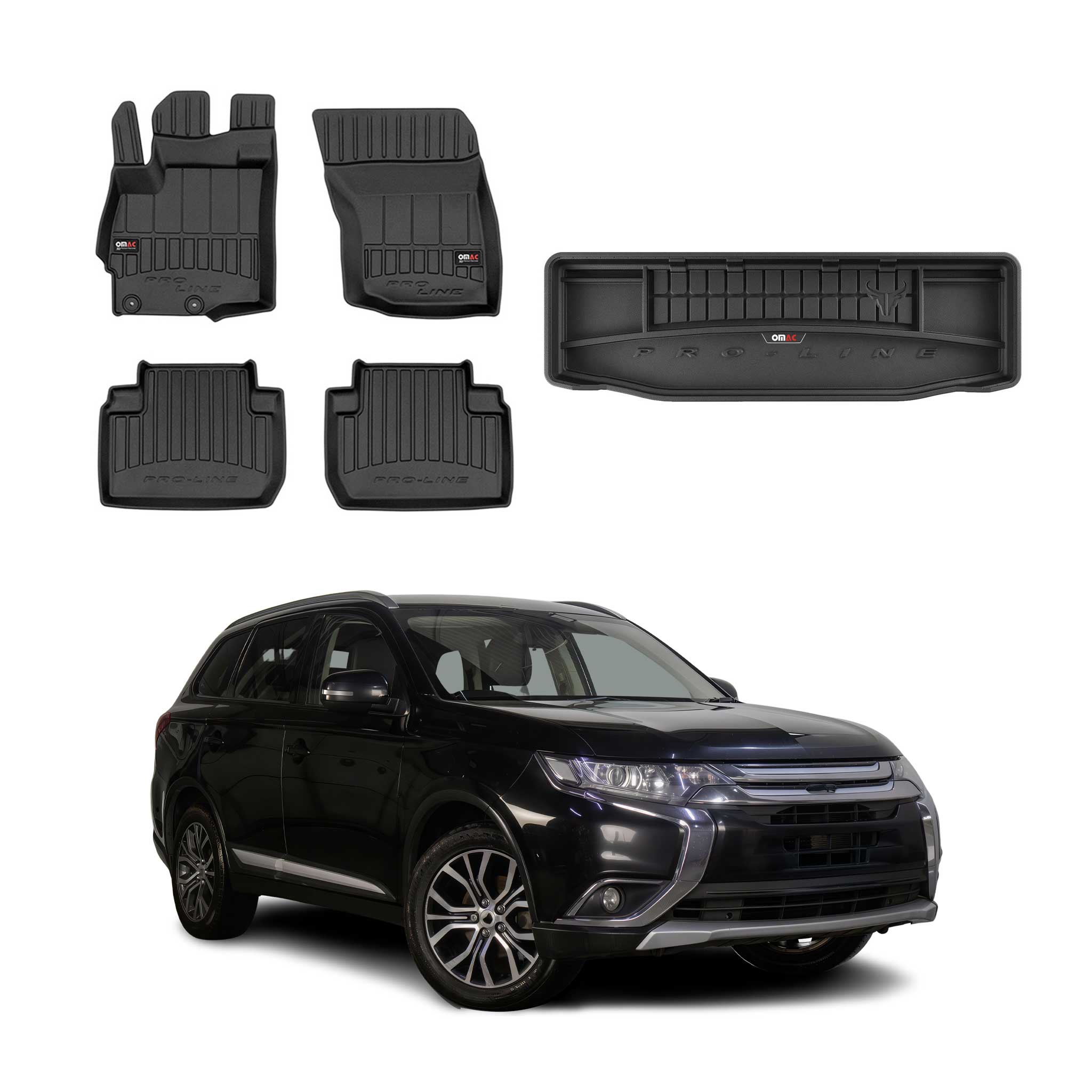 Kit Tapis de Sol et Coffre pour Mitsubishi Outlander 2012-2015 en TPE Noir