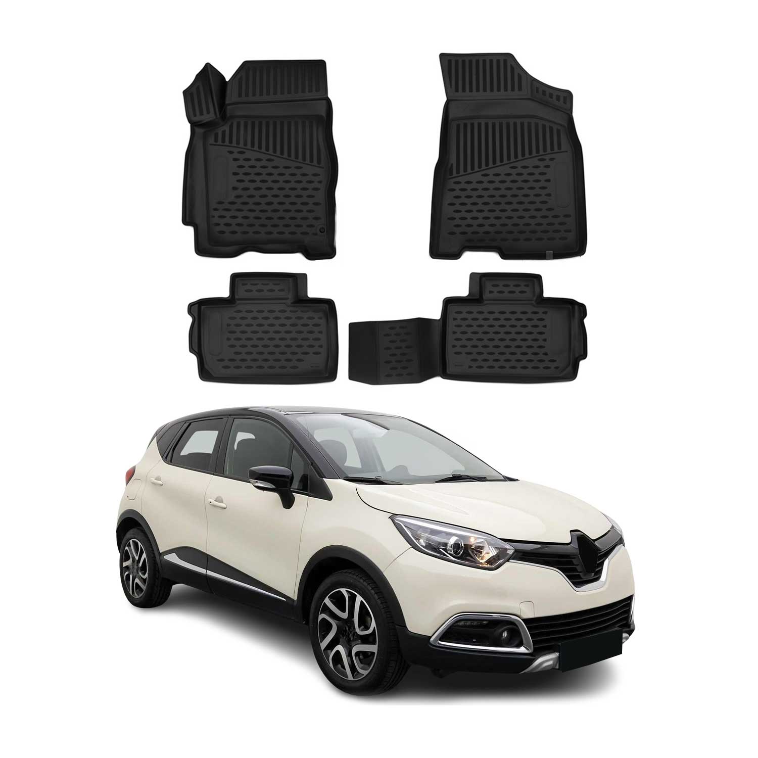 OMAC Tapis de sol pour Renault Captur 2013-2019 sur mesure en caoutchouc Noir