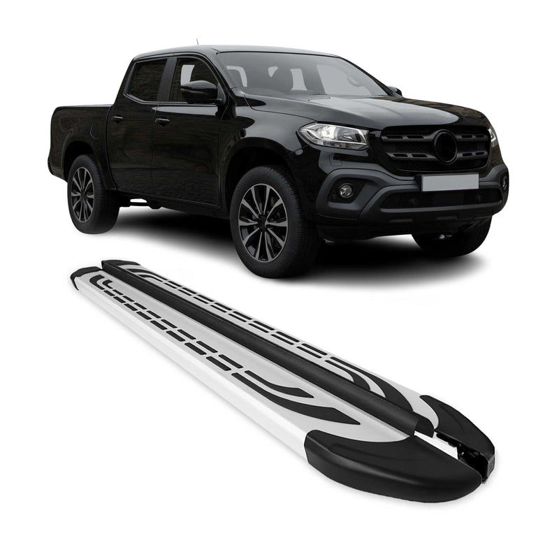 Marchepieds Latéraux pour Mercedes Classe X Double Cab 2017-2024 Alu Gris 2Pcs