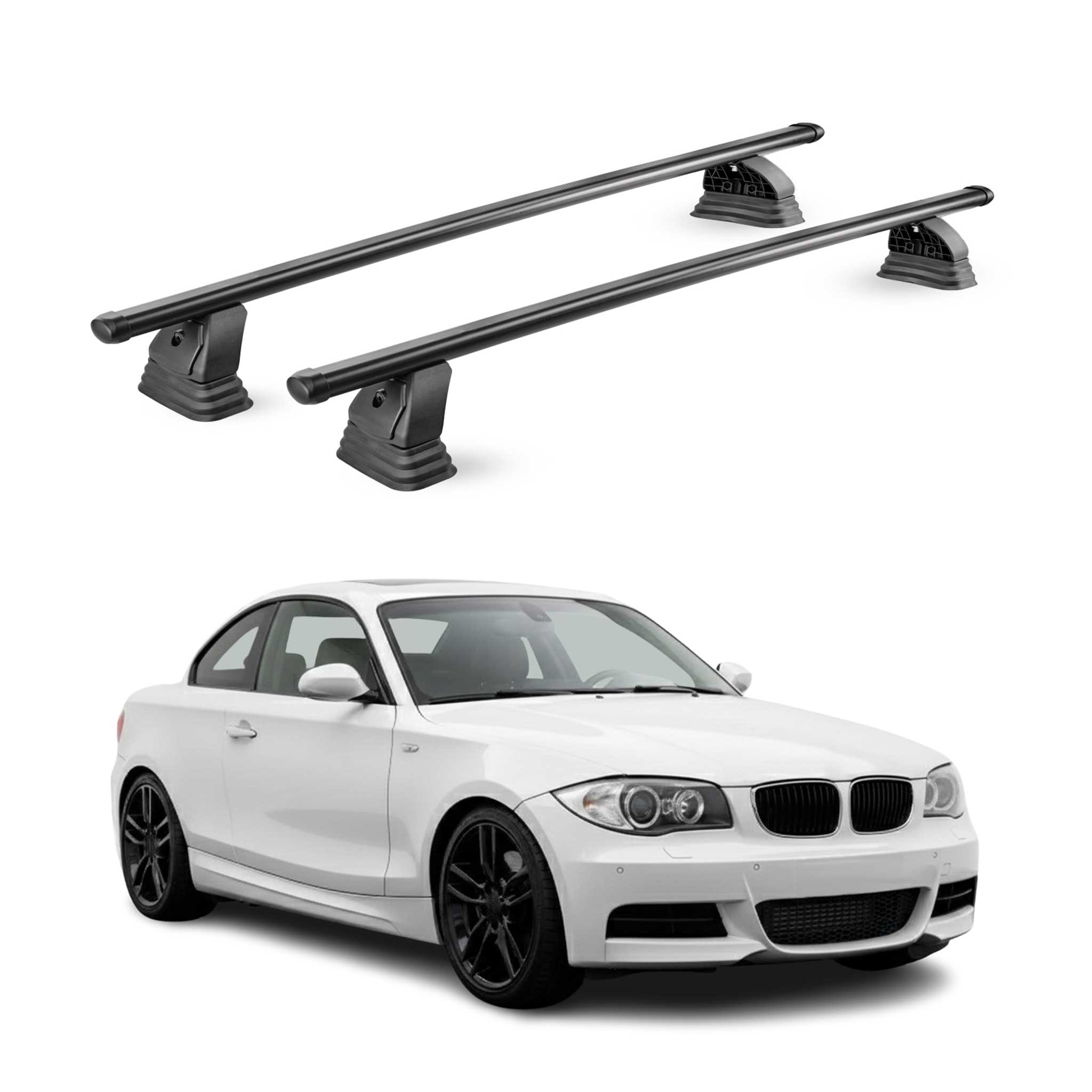 Barres de toit transversales acier pour Bmw Serie 1 coupè E82 2007-2013 Noir 2x