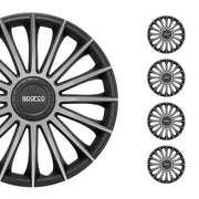 SPARCO Jeu Enjoliveurs de Roues 15 Pouces Noir Argenté ABS 4 piéces