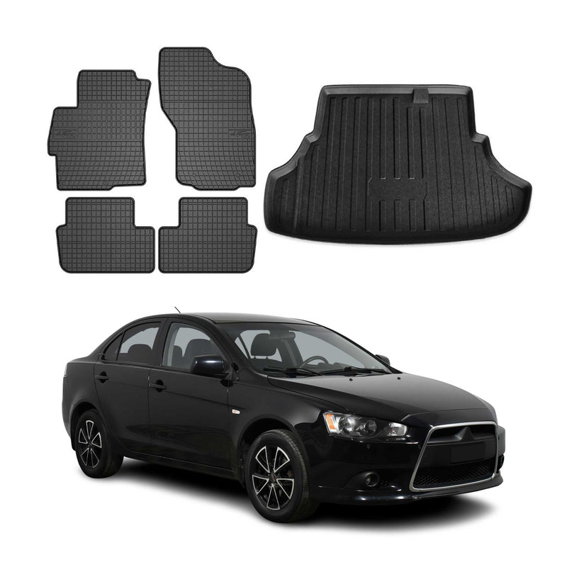 Kit Tapis de sol et coffre pour Mitsubishi Lancer 2008-2017 Berline TPE Noir