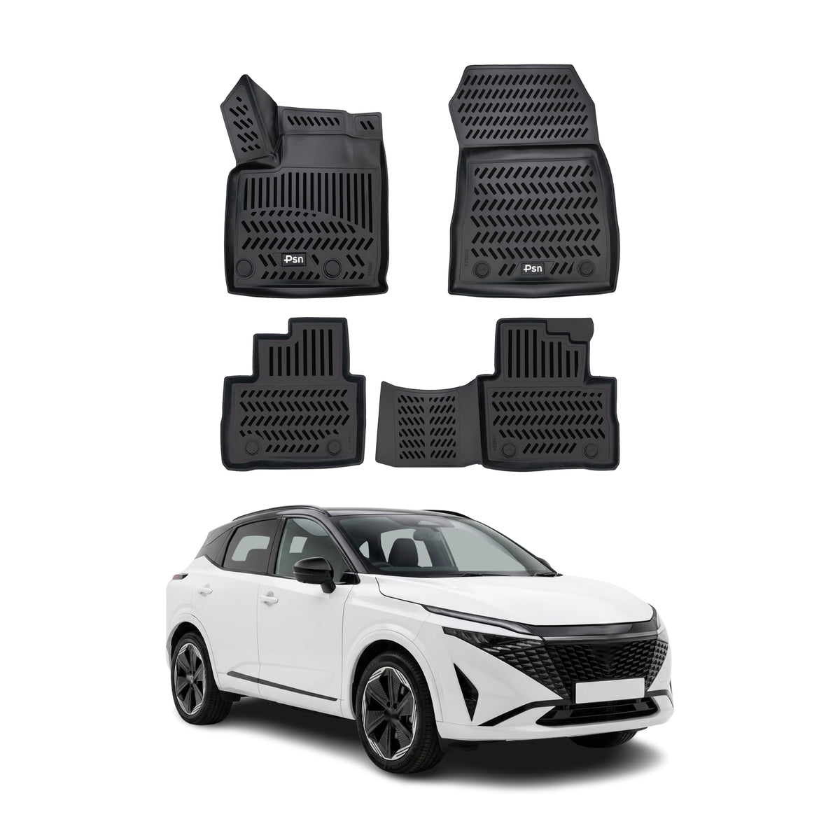 Tapis de sol pour Nissan Qashqai 3 1.3 2021-2027 Noir 3D en TPE 4Pcs