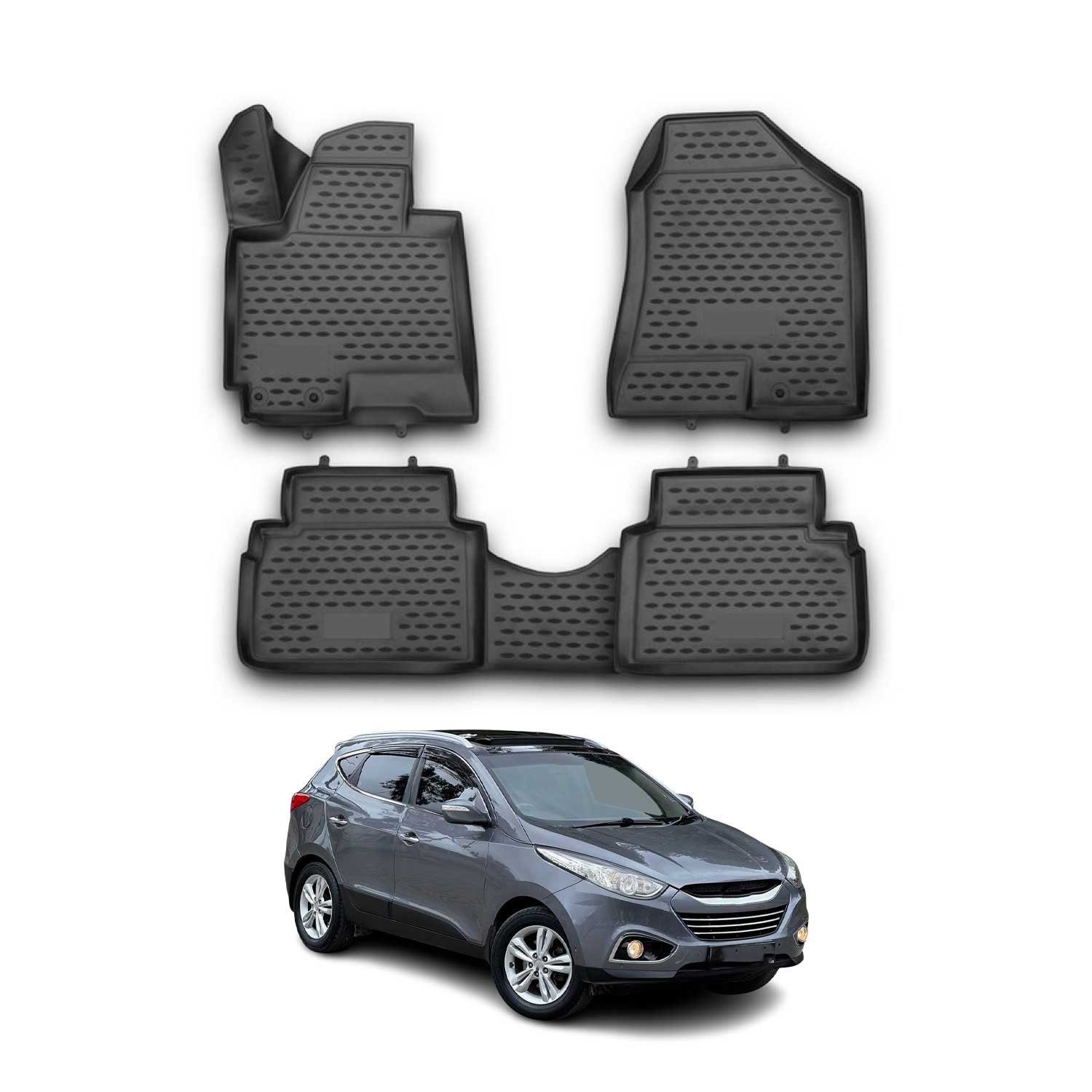 OMAC Tapis de sol pour Hyundai iX35 2009-2015 en caoutchouc Noir