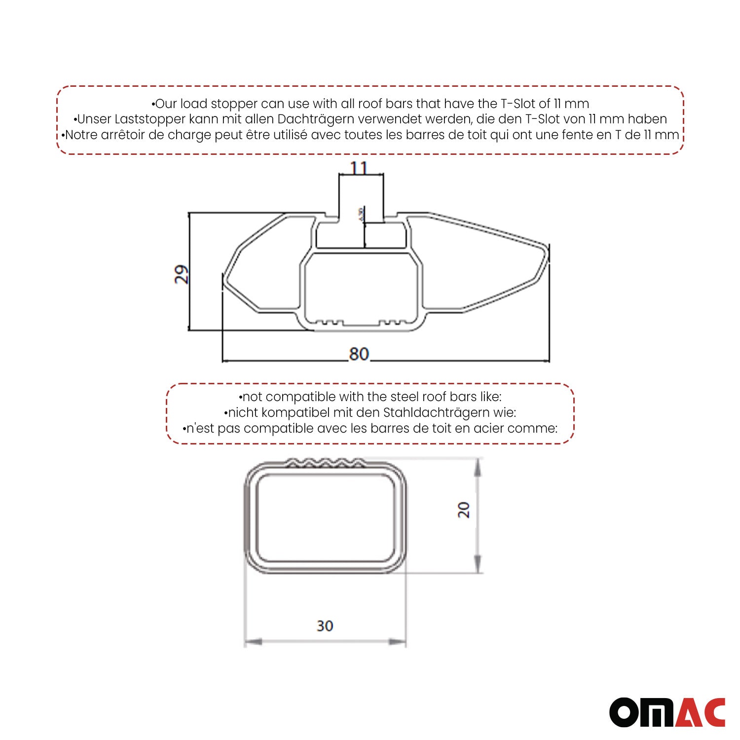 Butée Cale de chargement réglable a Verrouillage Facile pour porte-bagages 4Pcs