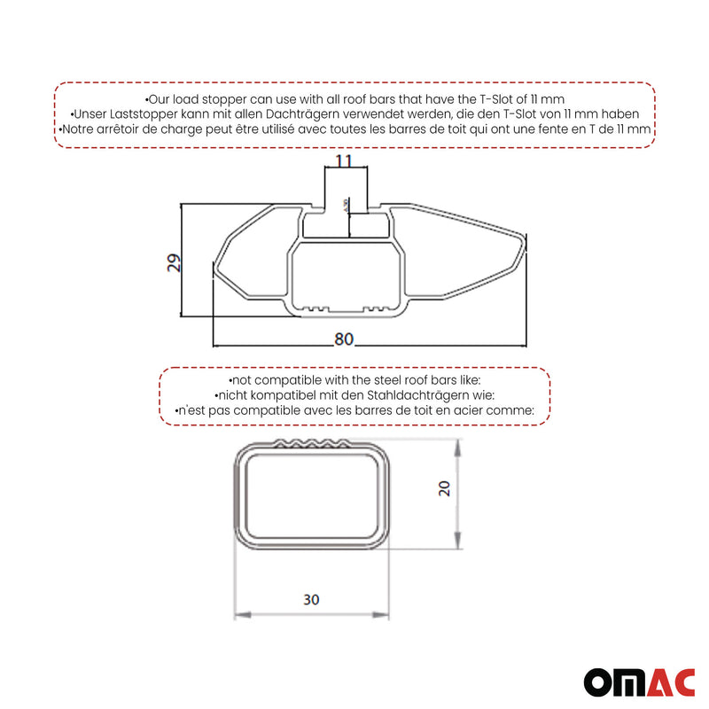 Butée Cale de chargement réglable a Verrouillage Facile pour porte-bagages 4Pcs