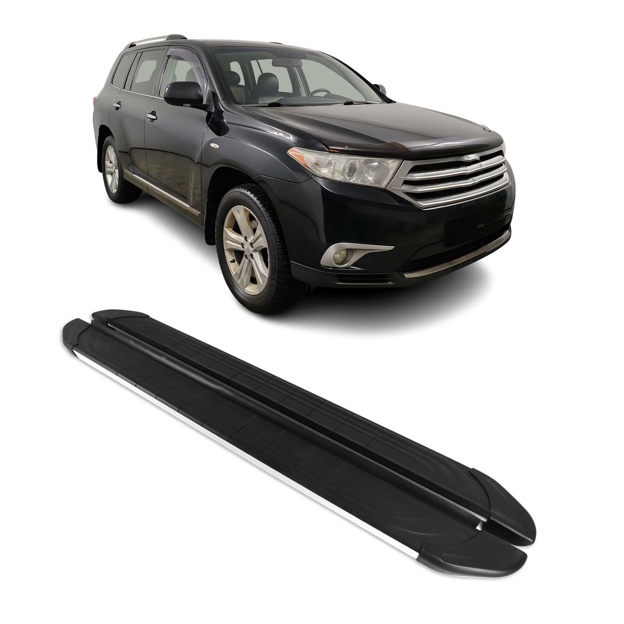 Marchepieds Latéraux pour Toyota Highlander 2007-2013 Alu Gris Noir 2Pcs