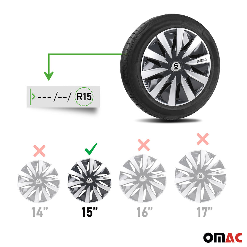 SPARCO Jeu Enjoliveurs de Roues 15 Pouces en ABS Gris Argenté 4 piéces